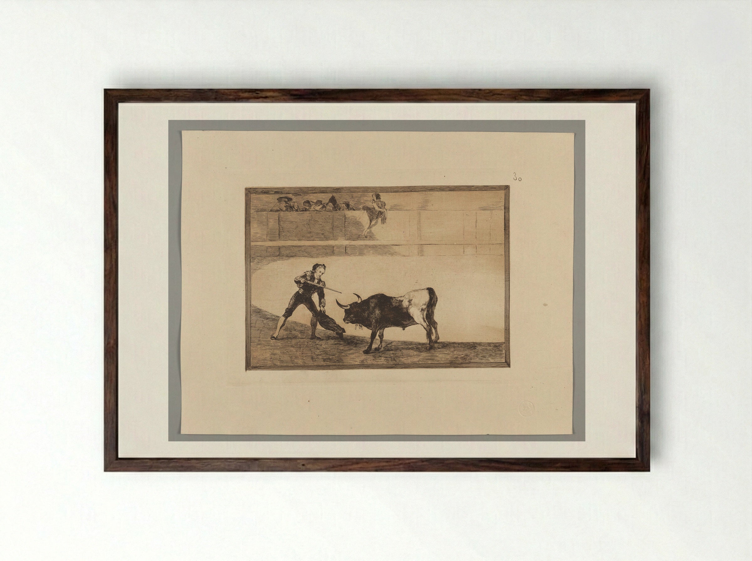 Pedro Romero Killing the Halted Bull - Francisco José de Goya y Lucientes - Framed Print Dark Wood