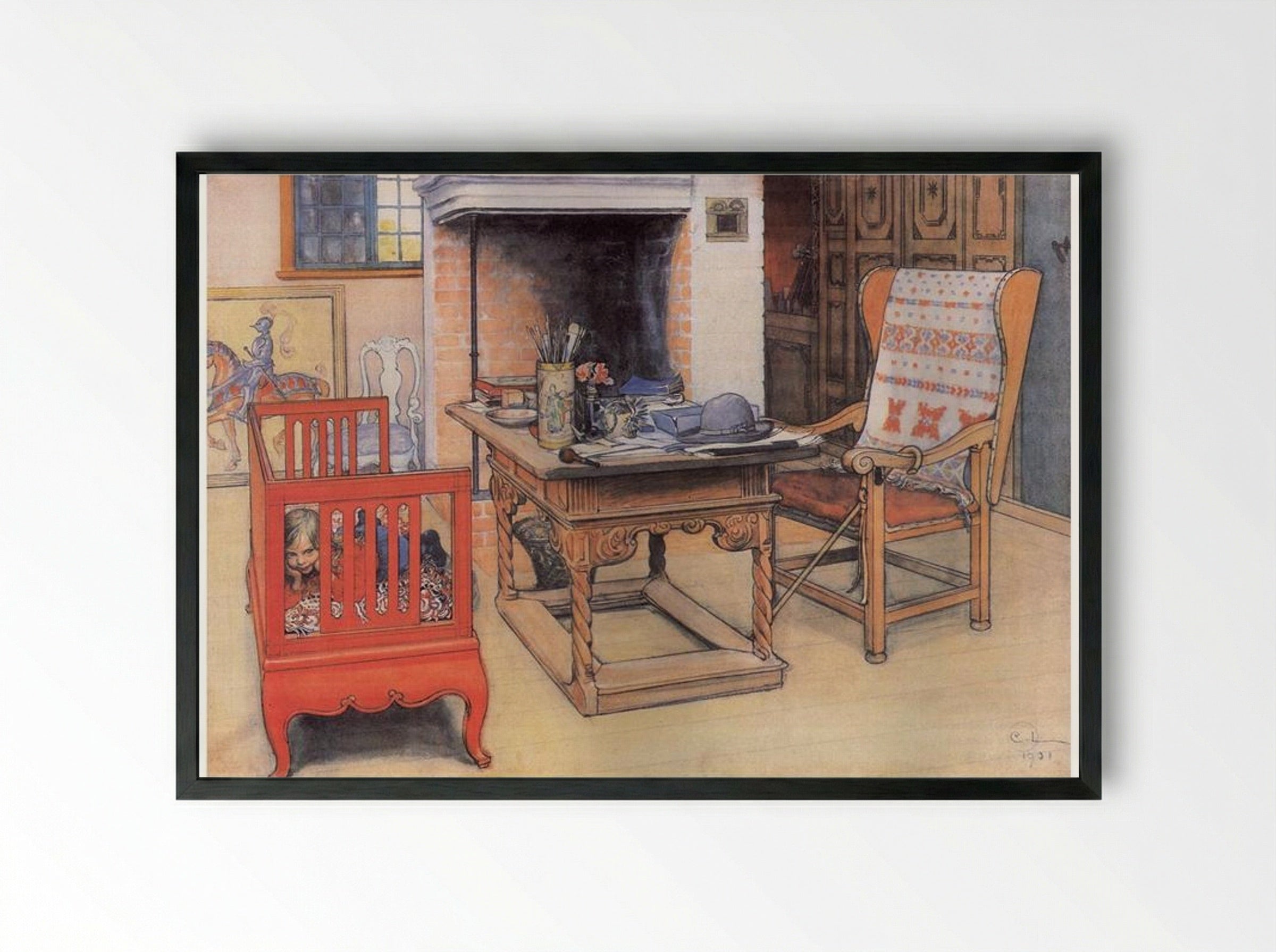 Peek-a-Boo - Carl Larsson - Framed Print Black