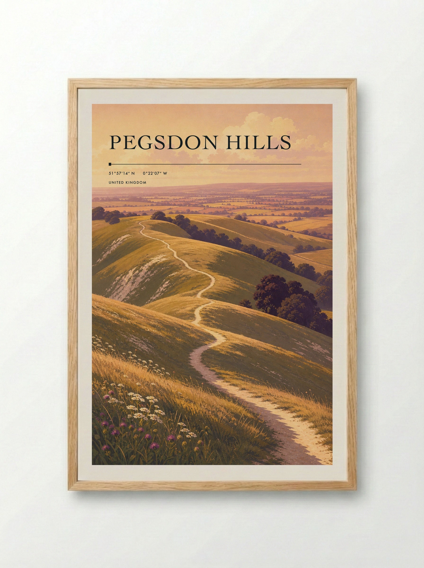 Pegsdon Hills United Kingdom Travel Poster - Framed Print Wood