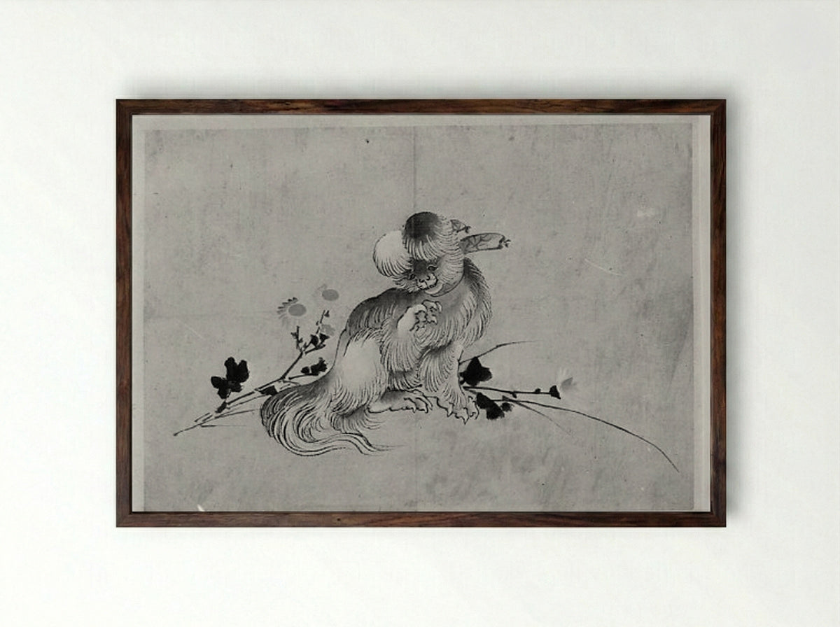 Pekingese - Hokusai School - Framed Print Dark Wood