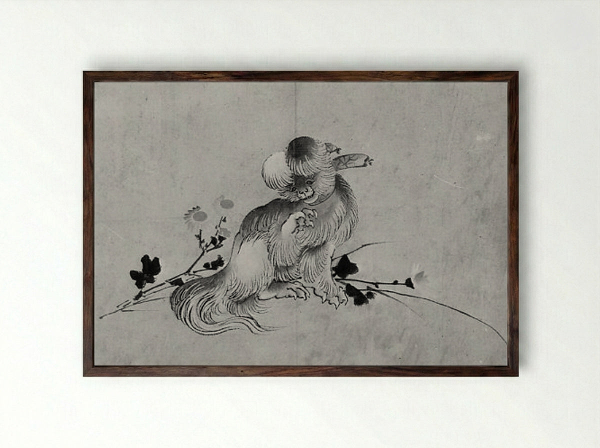 Pekingese - Hokusai School - Framed Print Dark Wood