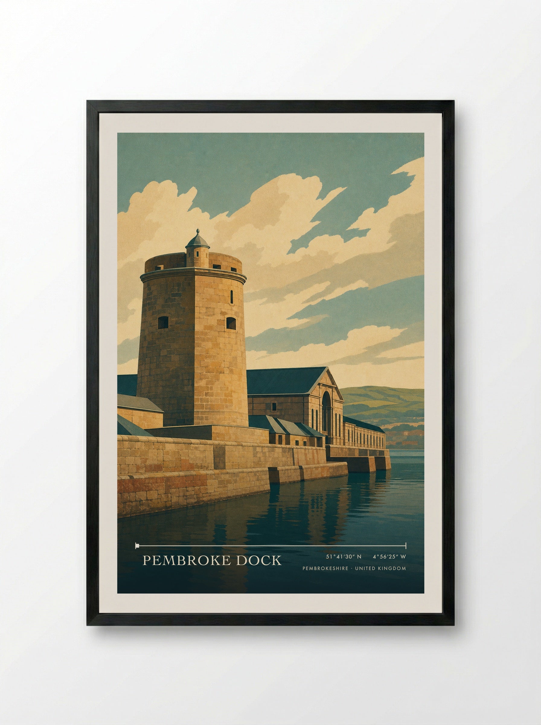 Pembroke Dock Pembrokeshire United Kingdom Travel Poster - Framed Print Black