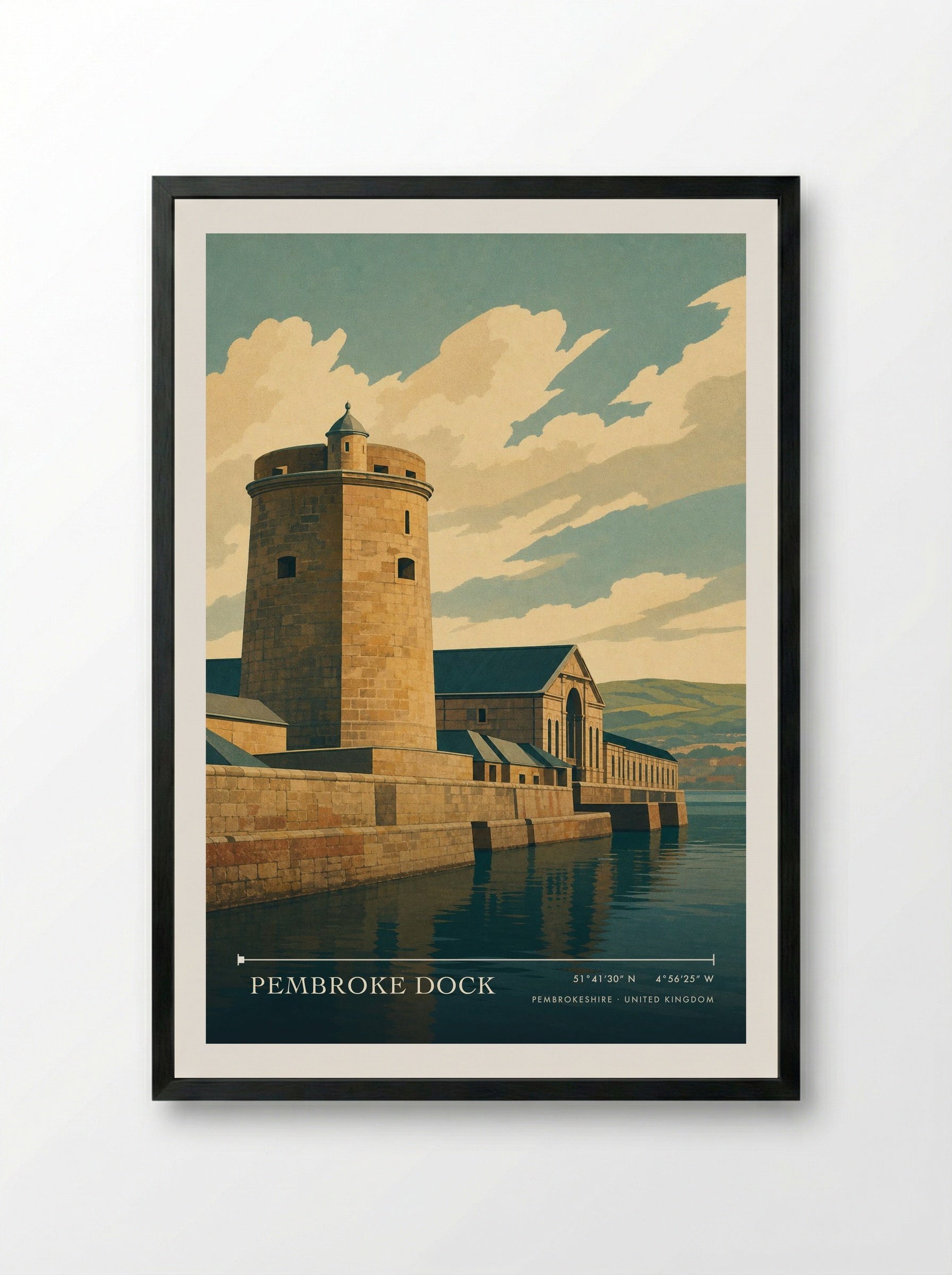 Pembroke Dock Pembrokeshire United Kingdom Travel Poster - Framed Print Black