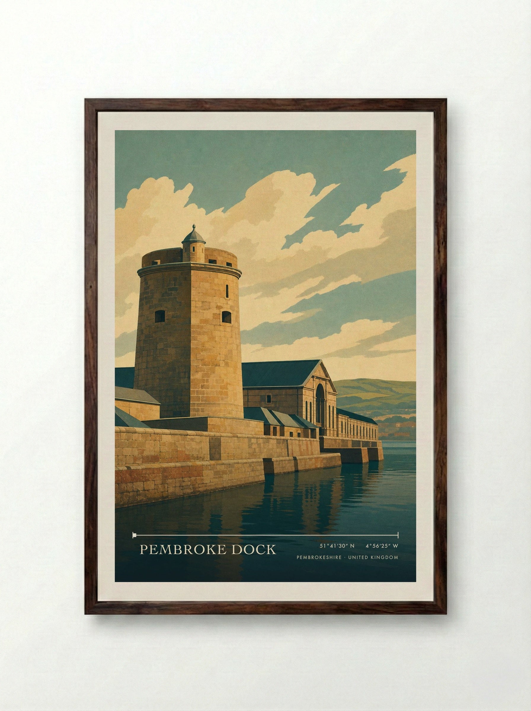 Pembroke Dock Pembrokeshire United Kingdom Travel Poster - Framed Print Dark Wood