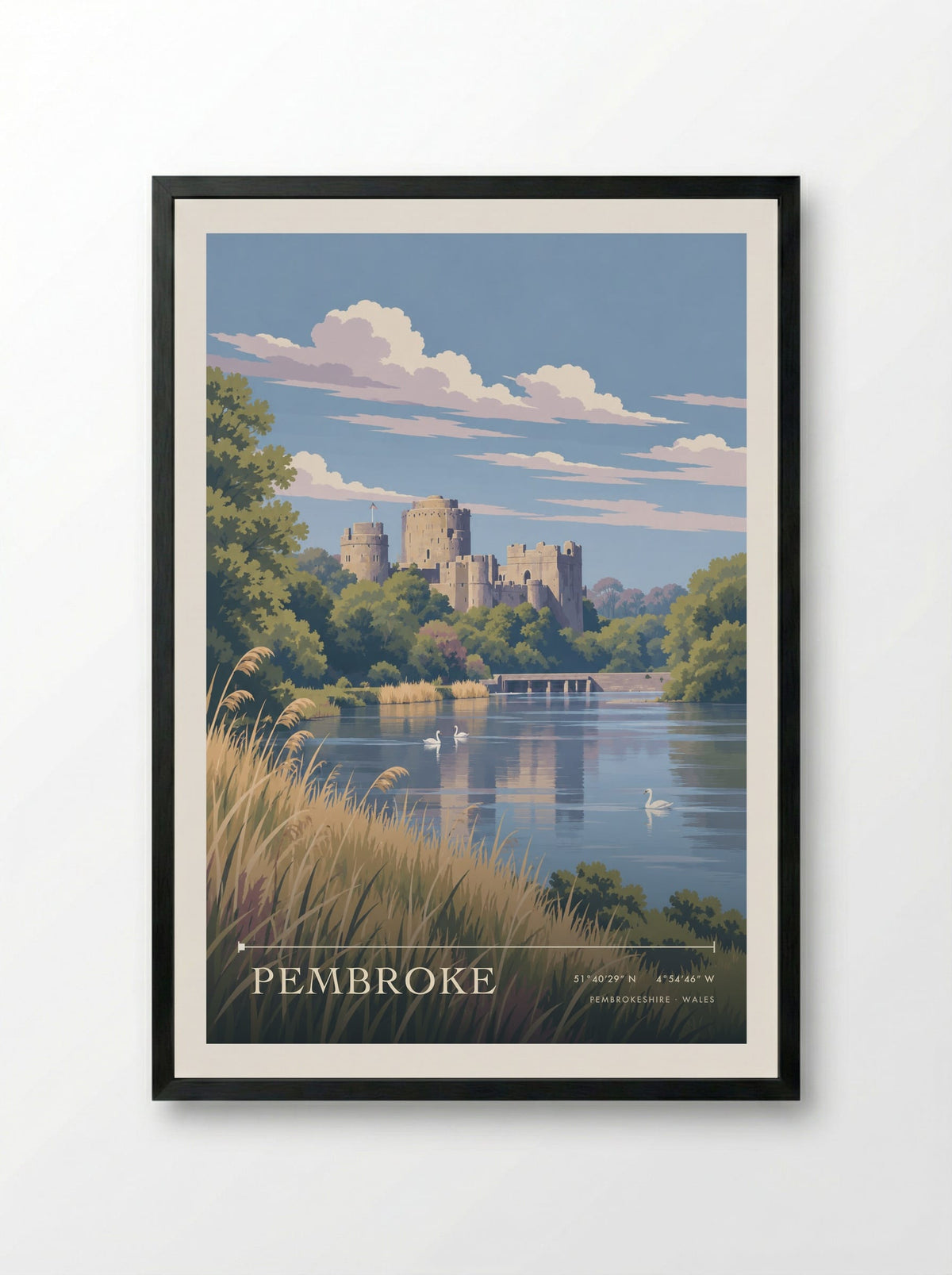 Pembroke, Pembrokeshire | Travel Poster - Framed Print Black