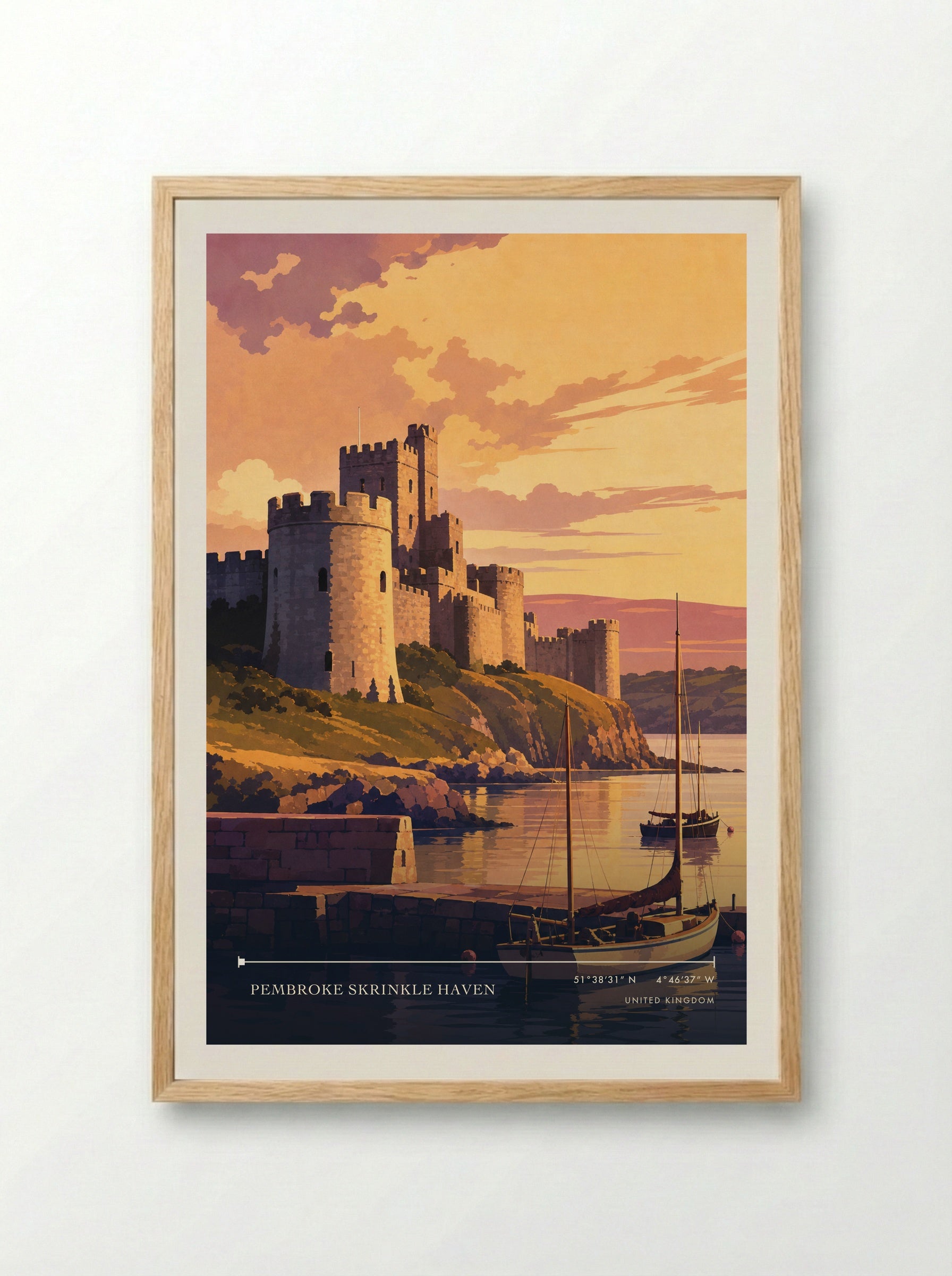 Pembroke Skrinkle Haven United Kingdom Travel Poster - Framed Print Wood