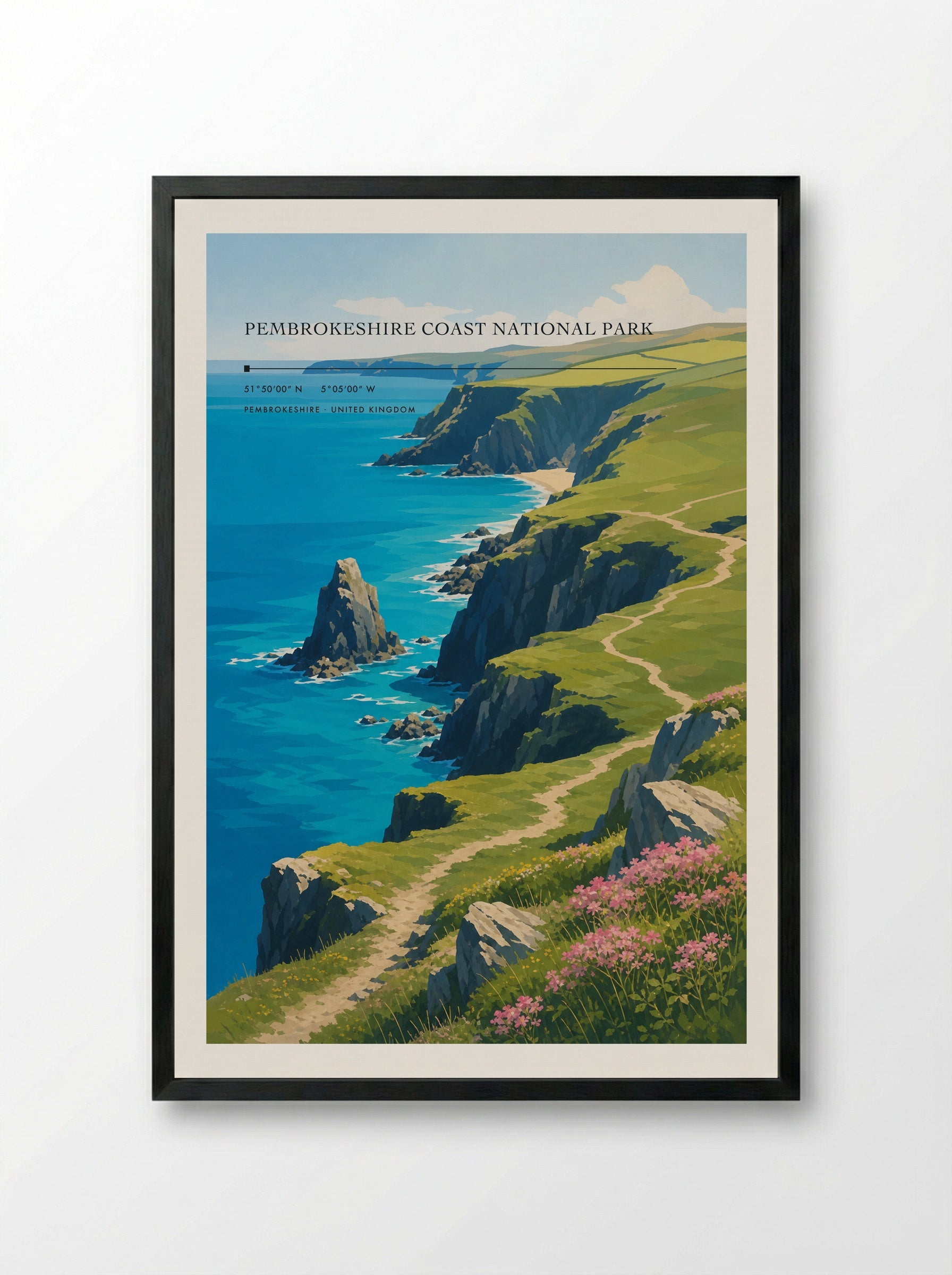 Pembrokeshire Coast National Park United Kingdom Travel Poster - Framed Print Black
