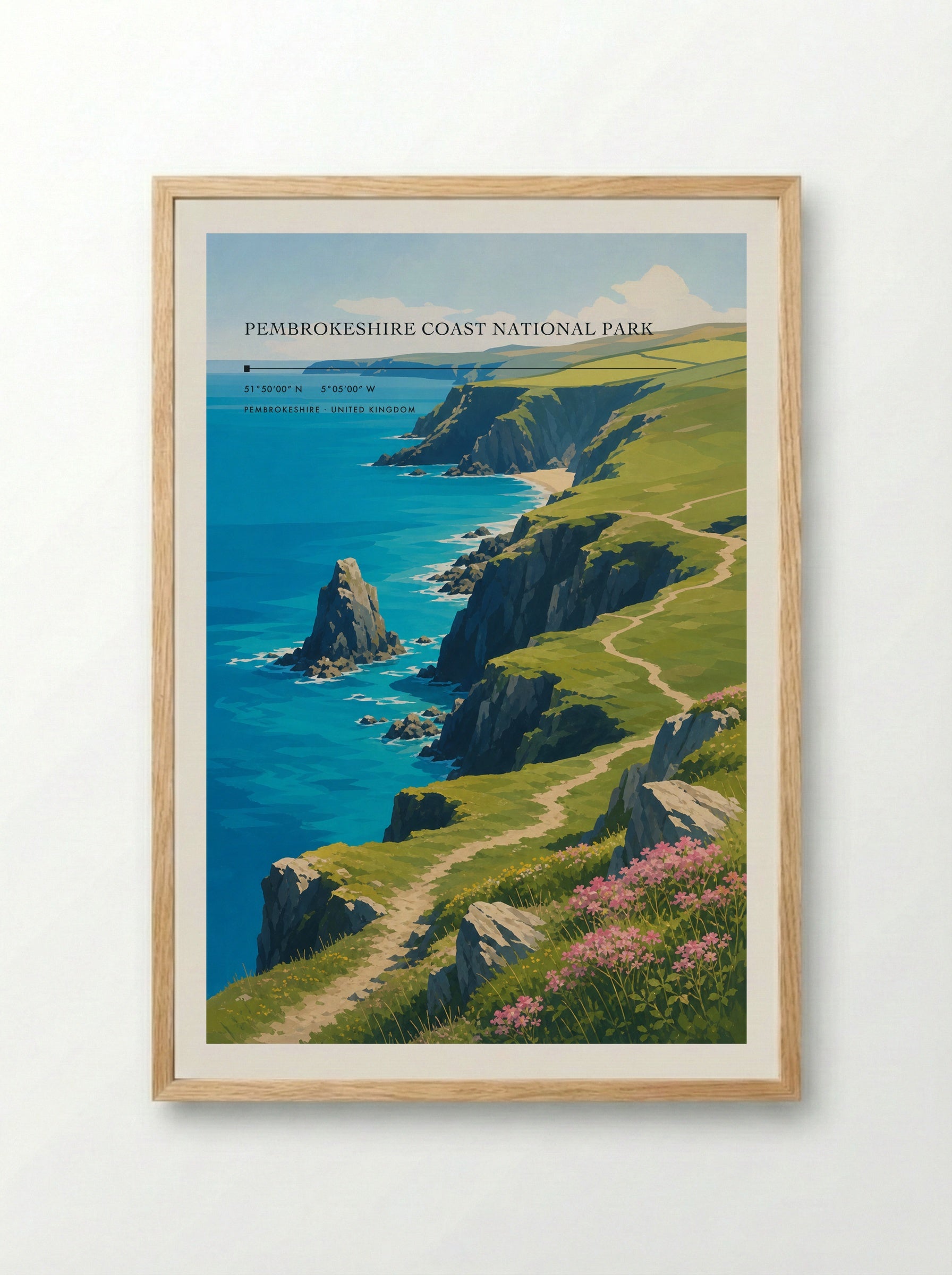 Pembrokeshire Coast National Park United Kingdom Travel Poster - Framed Print Wood