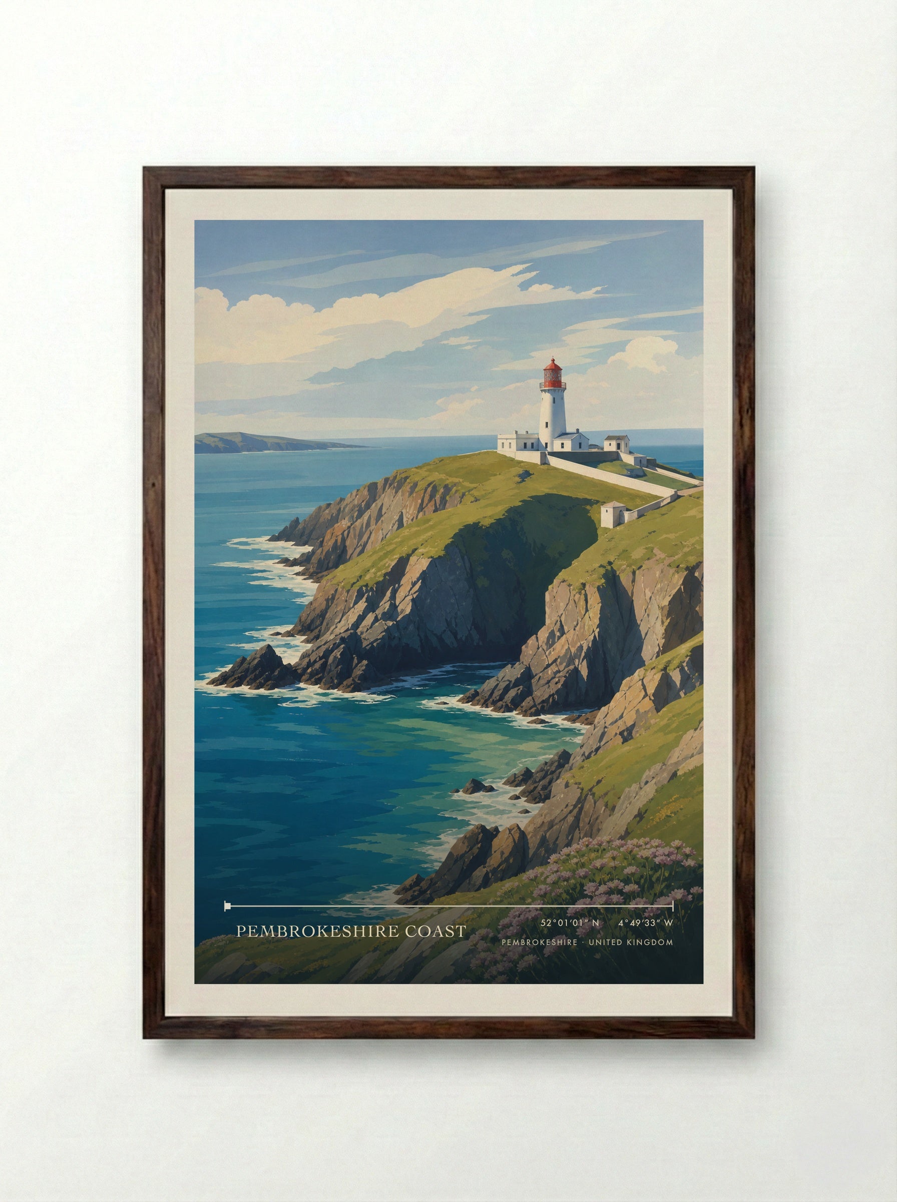 Pembrokeshire Coast United Kingdom Travel Poster - Framed Print Dark Wood