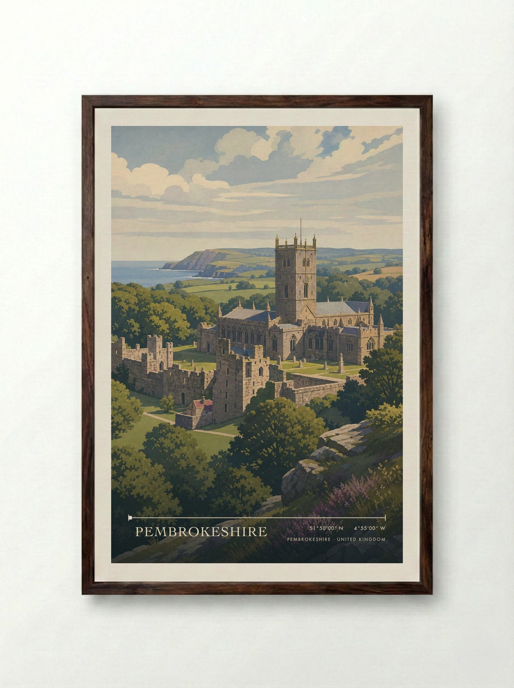 Pembrokeshire United Kingdom Travel Poster - Framed Print Dark Wood