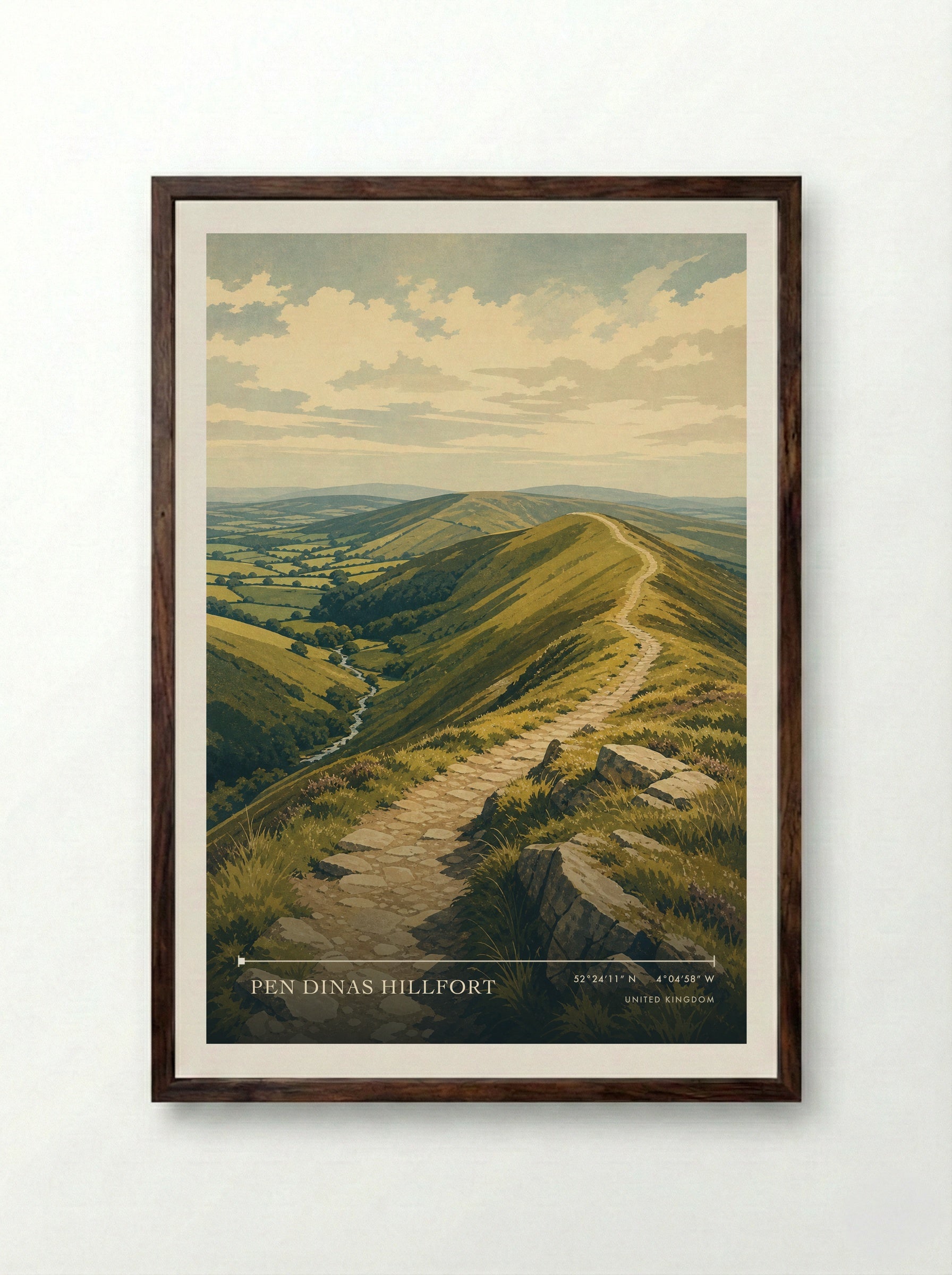 Pen Dinas Hillfort United Kingdom Travel Poster - Framed Print Dark Wood