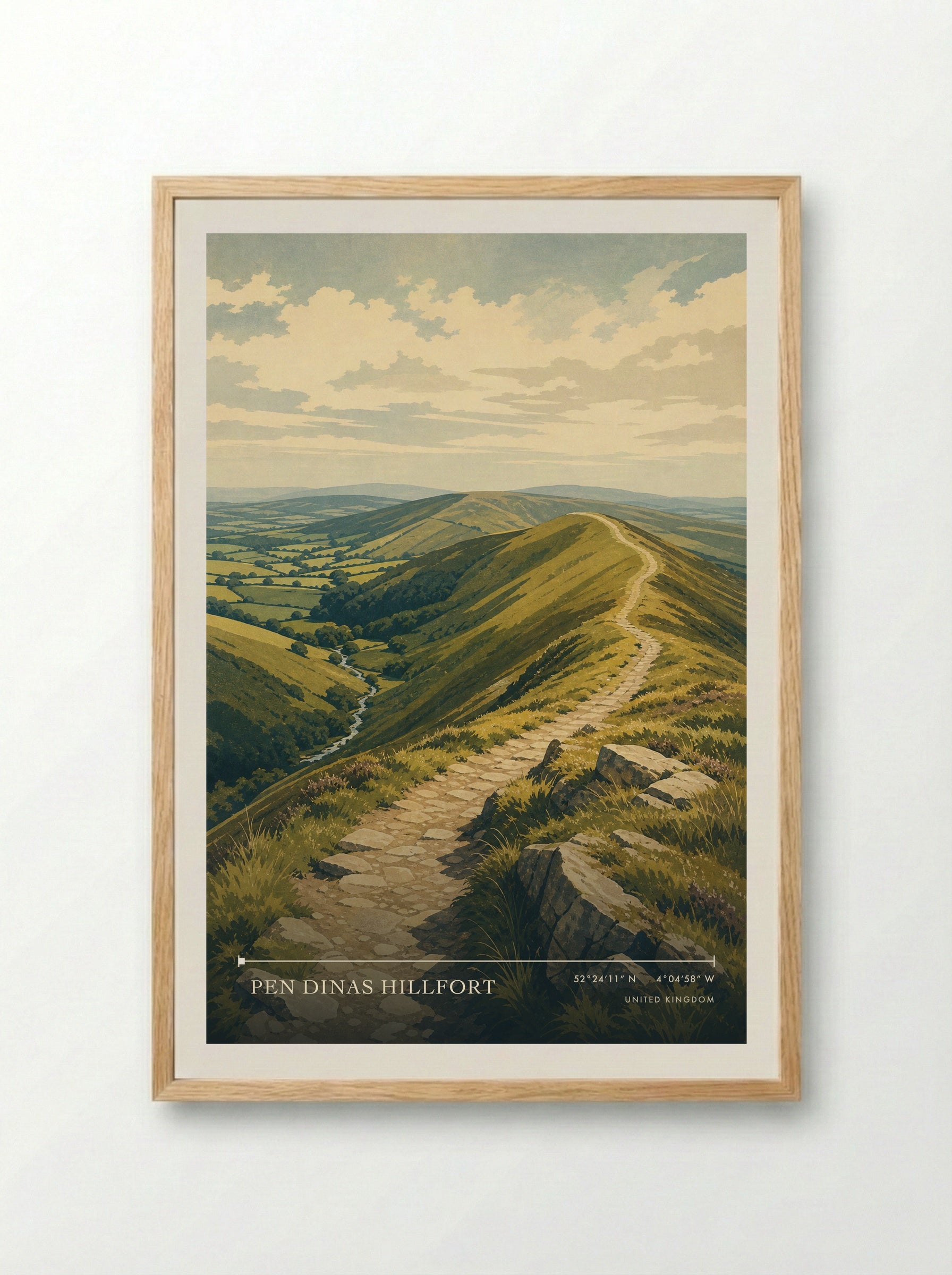 Pen Dinas Hillfort United Kingdom Travel Poster - Framed Print Wood