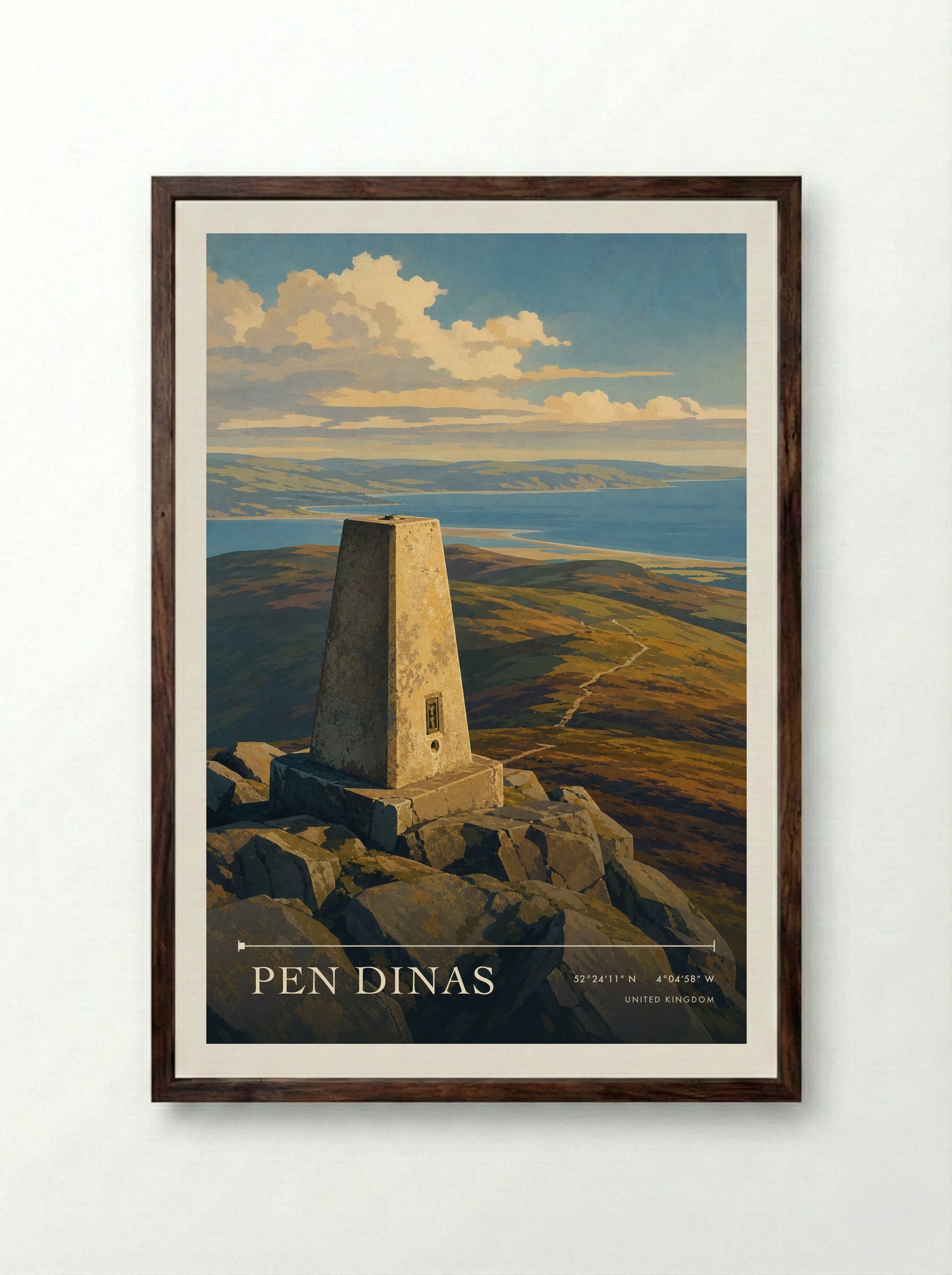 Pen Dinas United Kingdom Travel Poster - Framed Print Dark Wood