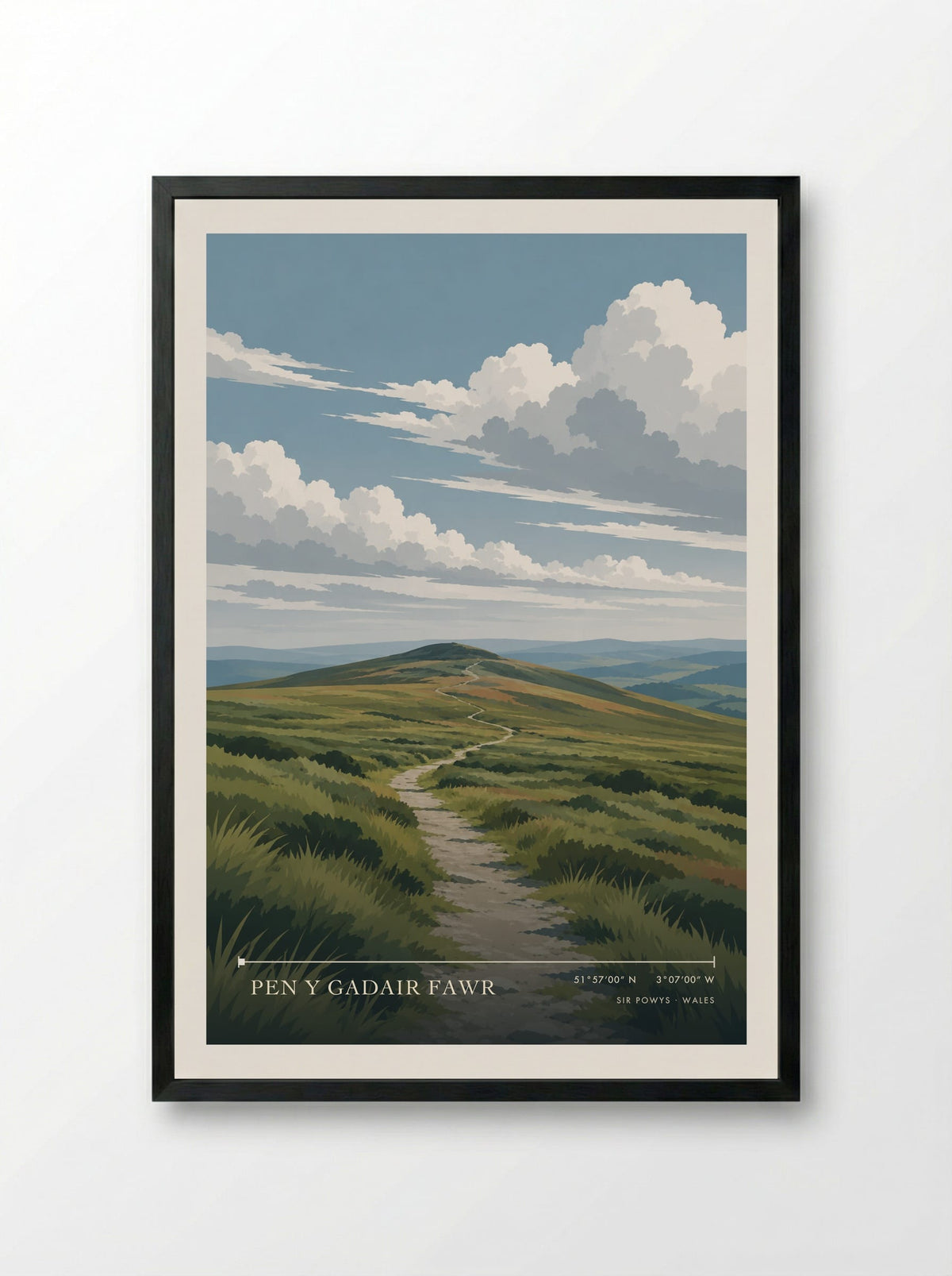 Pen y Gadair Fawr, Sir Powys | Travel Poster - Framed Print Black