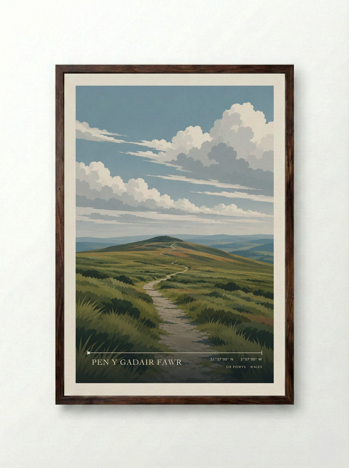 Pen y Gadair Fawr, Sir Powys | Travel Poster - Framed Print Dark Wood