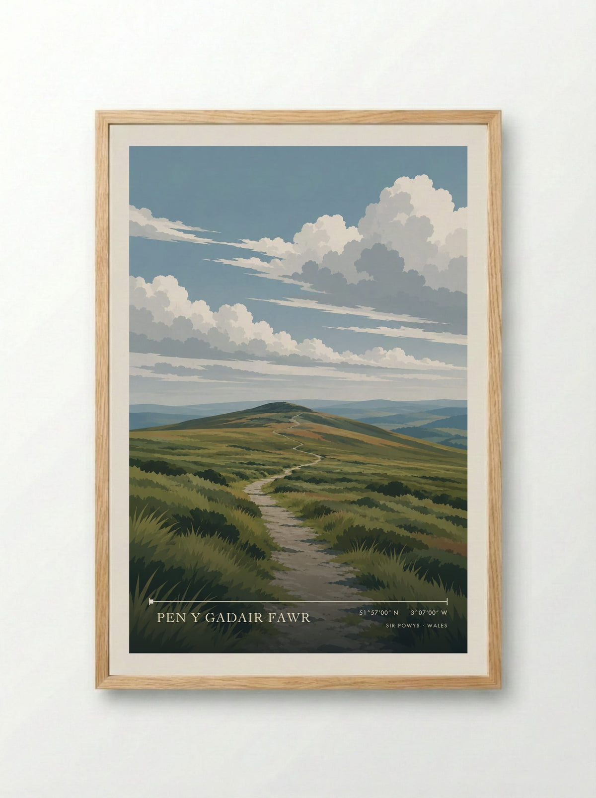 Pen y Gadair Fawr, Sir Powys | Travel Poster - Framed Print Wood