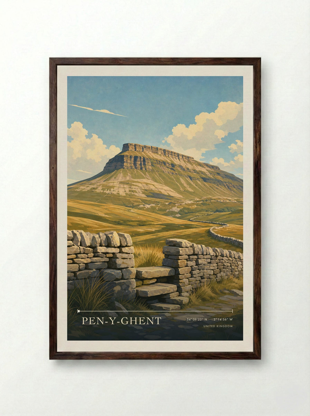 Pen-y-ghent United Kingdom Travel Poster - Framed Print Dark Wood