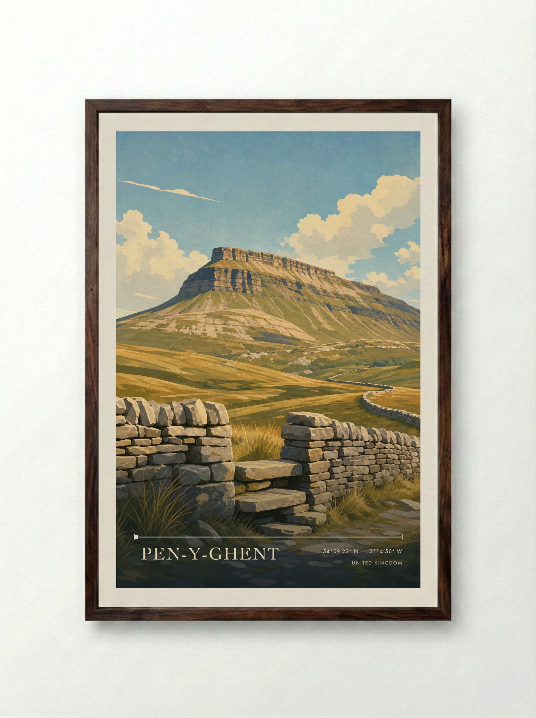 Pen-y-ghent United Kingdom Travel Poster - Framed Print Dark Wood