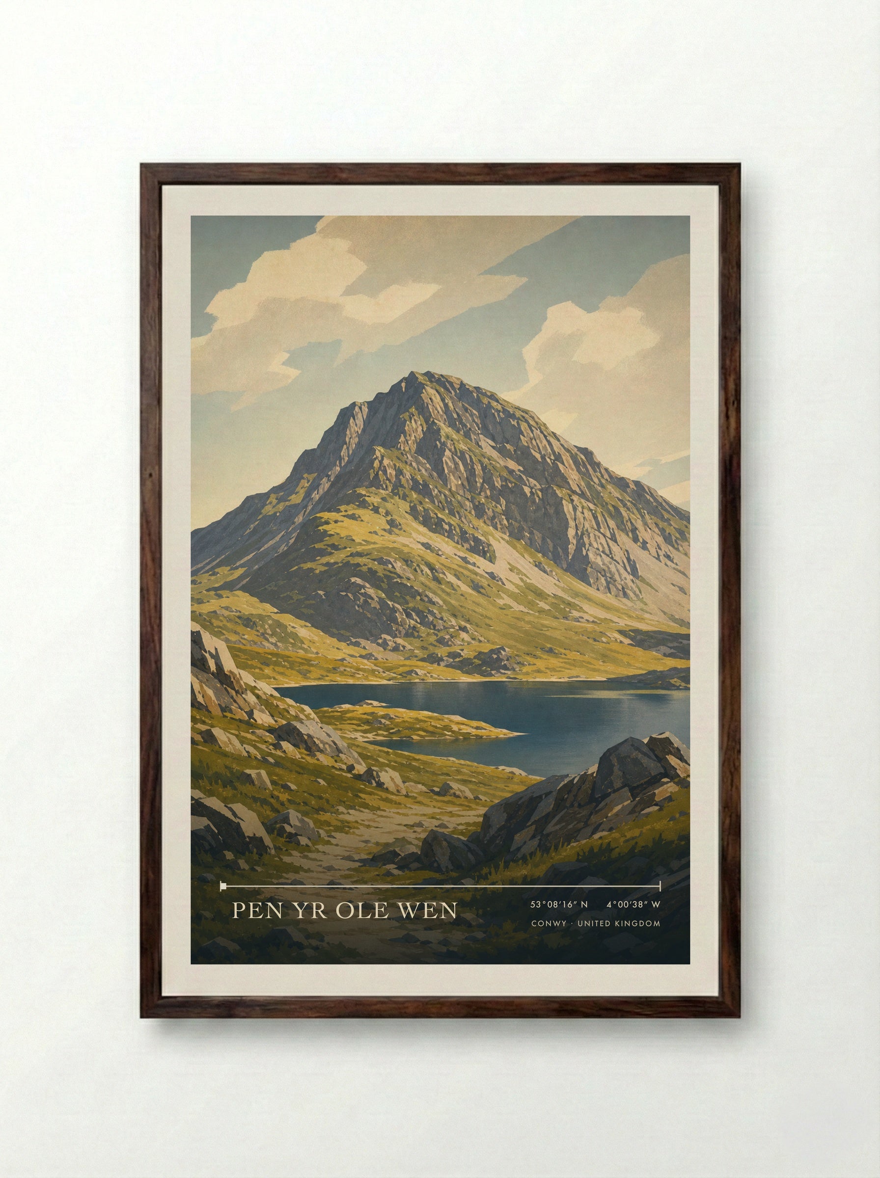 Pen yr Ole Wen Conwy United Kingdom Travel Poster - Framed Print Dark Wood