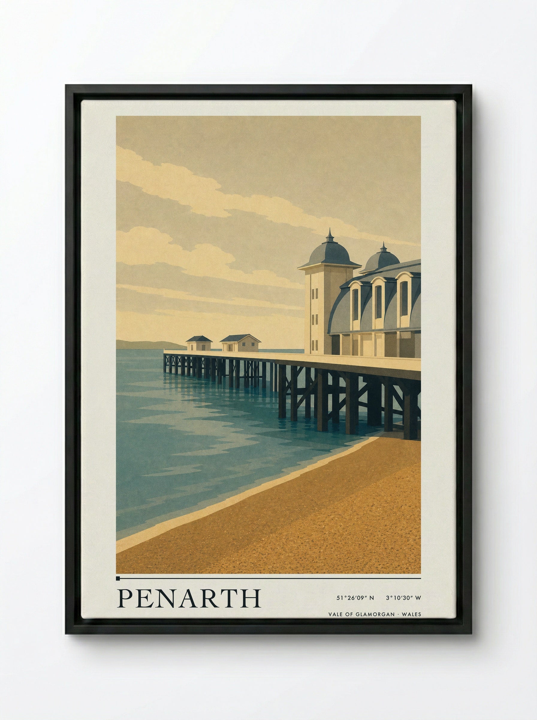 Penarth Travel Poster - Framed Canvas Black