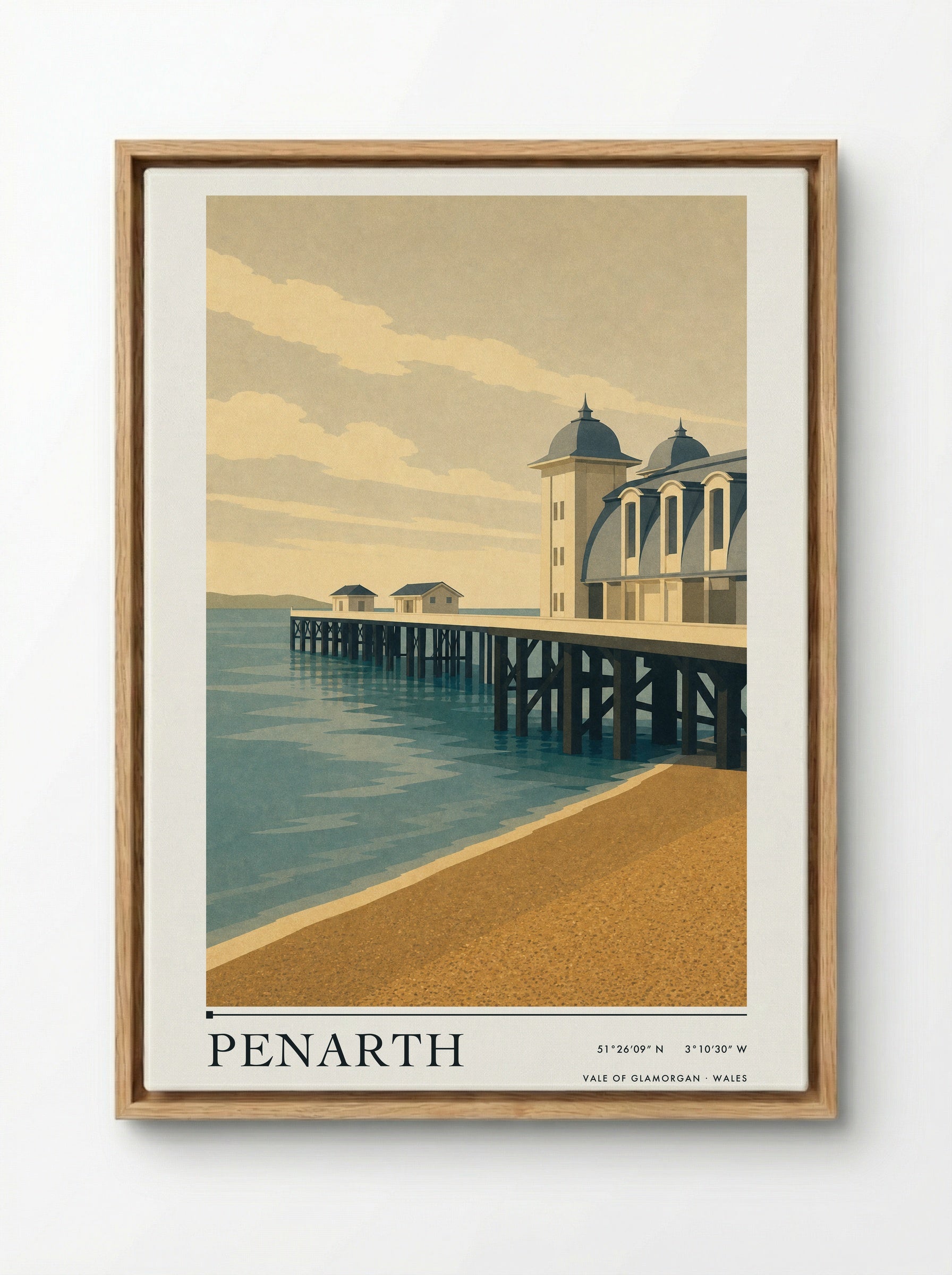 Penarth Travel Poster - Framed Canvas Wood