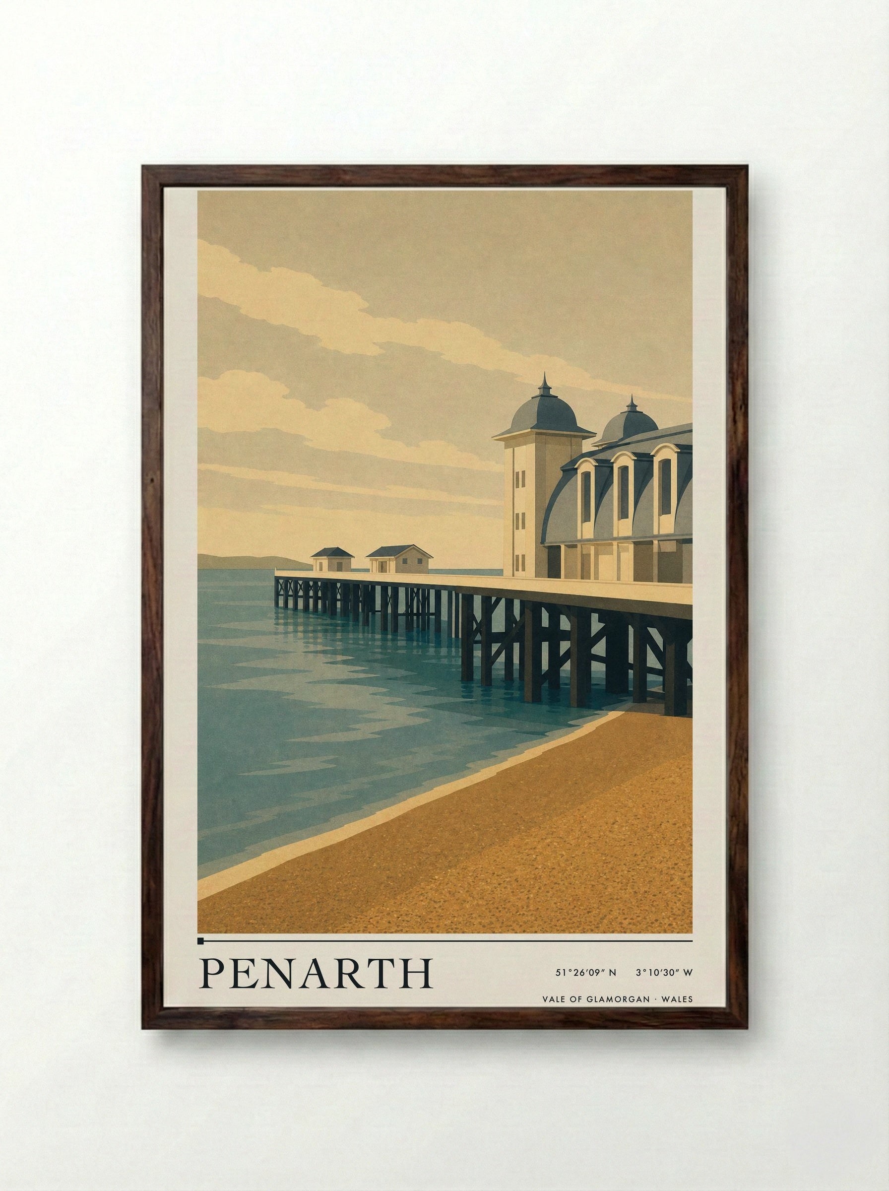 Penarth Travel Poster - Framed Print Dark Wood