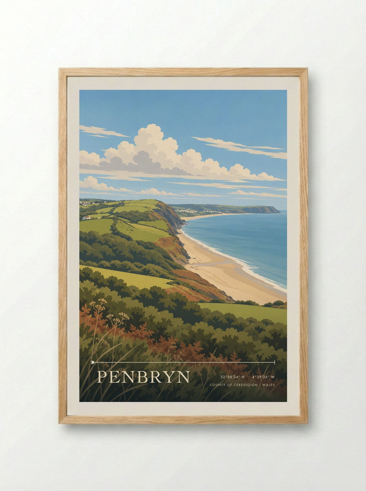 Penbryn, County of Ceredigion | Travel Poster - Framed Print Wood