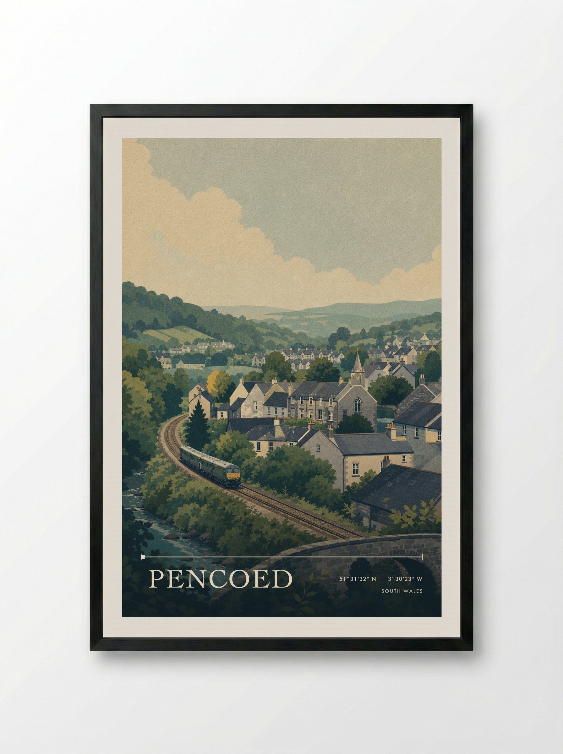 Pencoed South Wales Wales Travel Poster - Framed Print Black