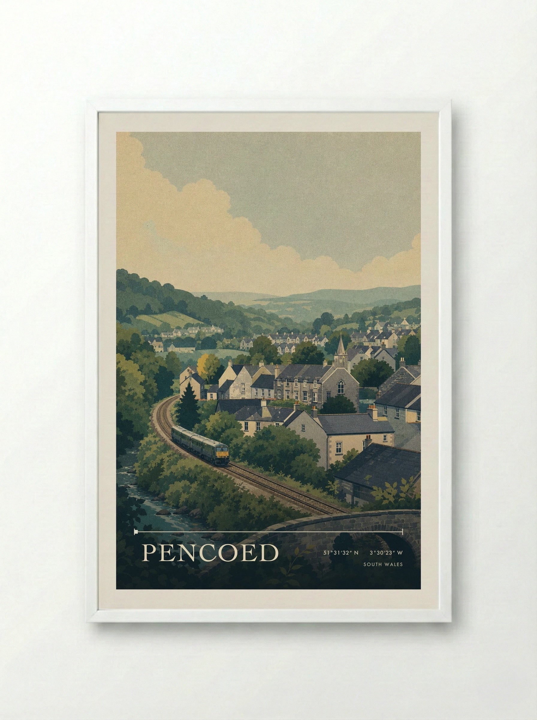 Pencoed South Wales Wales Travel Poster - Framed Print White