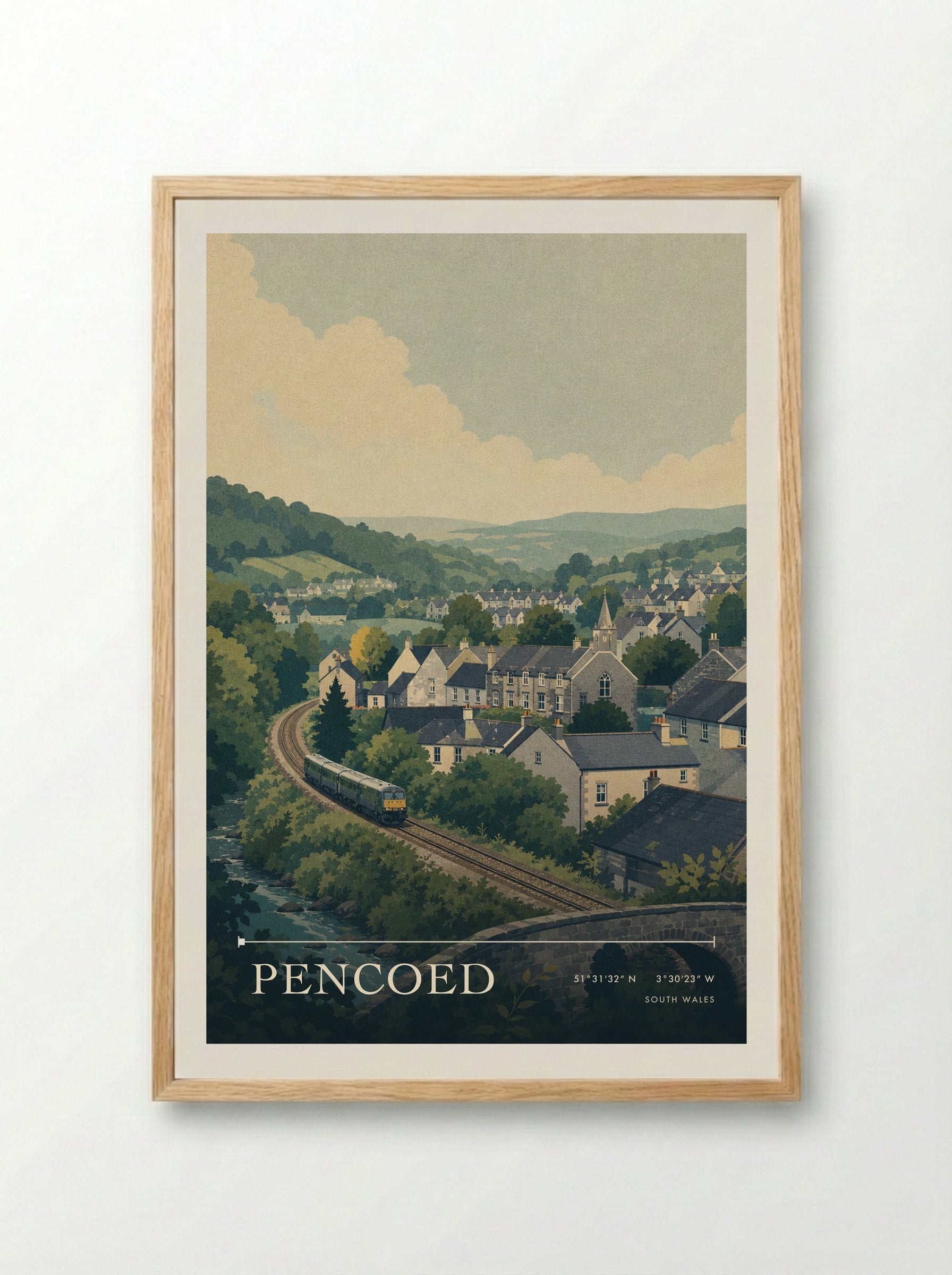 Pencoed South Wales Wales Travel Poster - Framed Print Wood