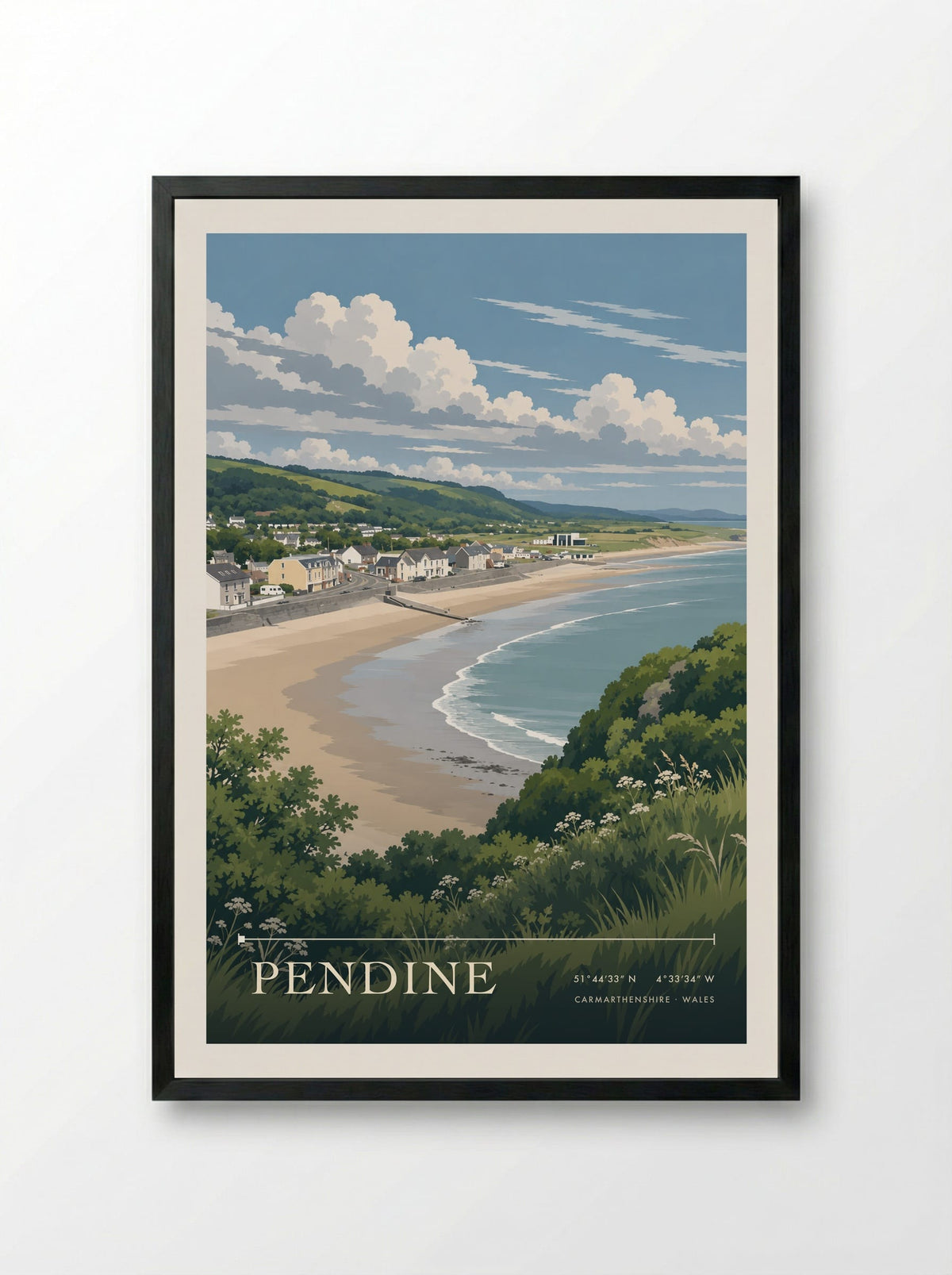 Pendine, Carmarthenshire | Travel Poster - Framed Print Black