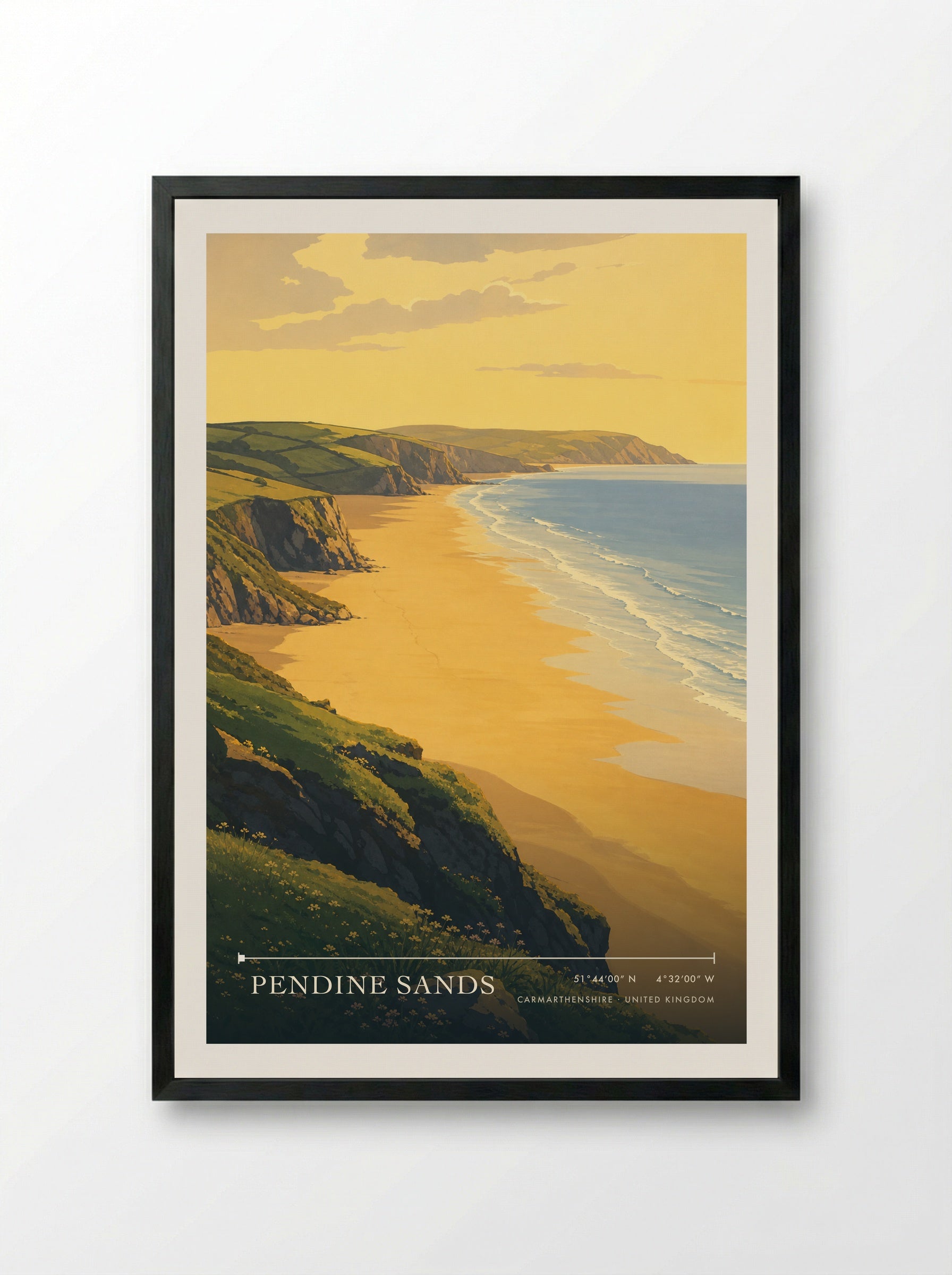 Pendine Sands Carmarthenshire United Kingdom Travel Poster - Framed Print Black