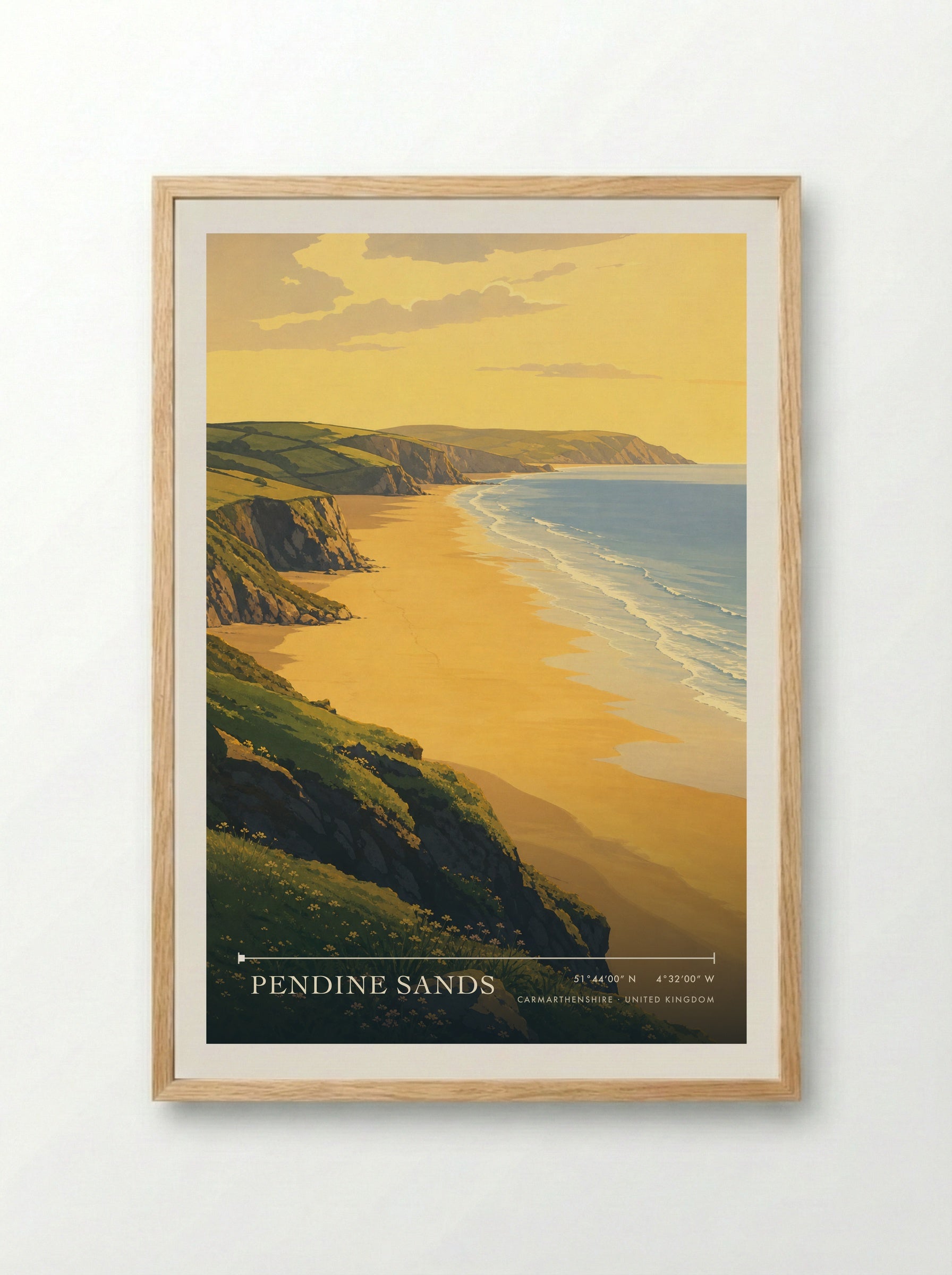 Pendine Sands Carmarthenshire United Kingdom Travel Poster - Framed Print Wood