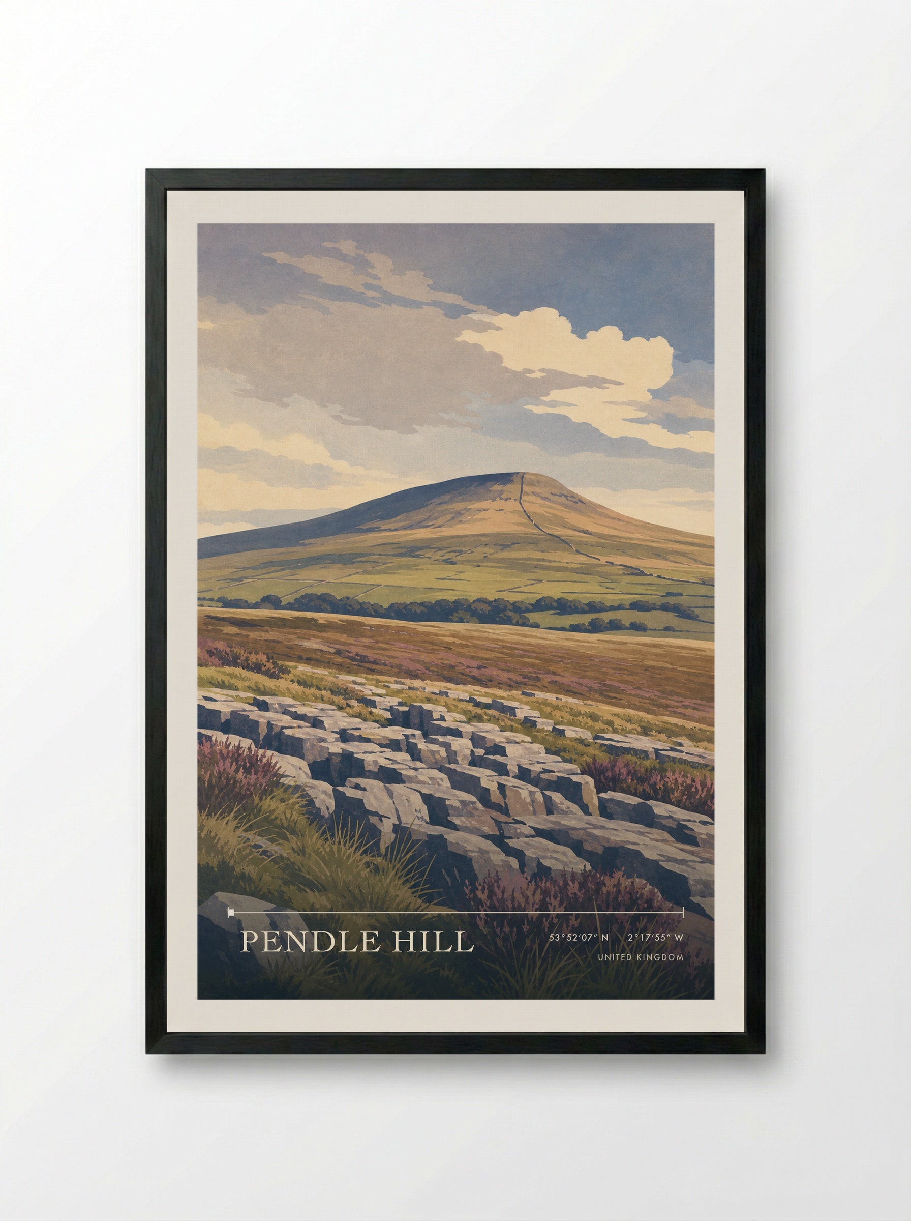 Pendle Hill United Kingdom Travel Poster - Framed Print Black