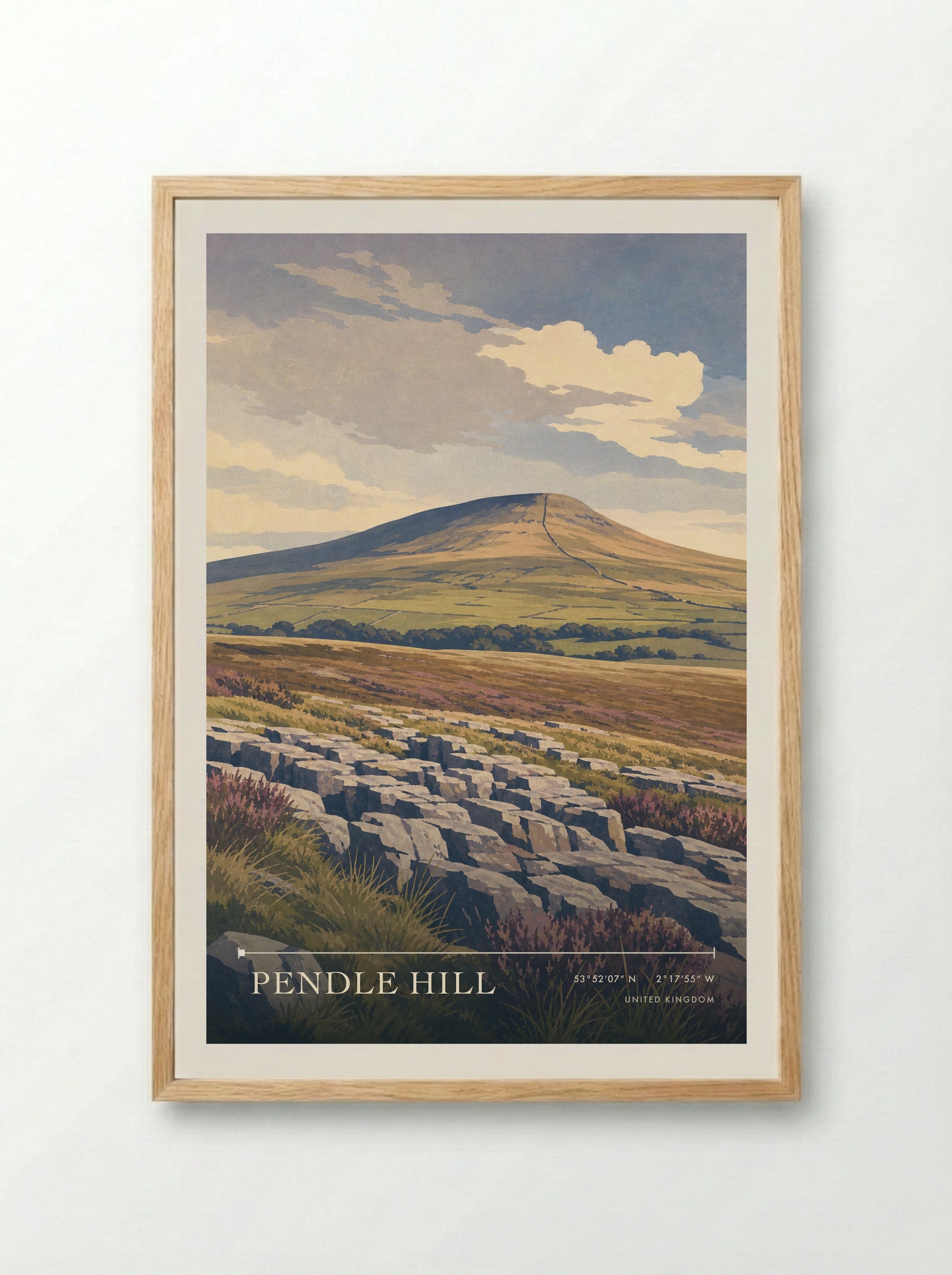 Pendle Hill United Kingdom Travel Poster - Framed Print Wood