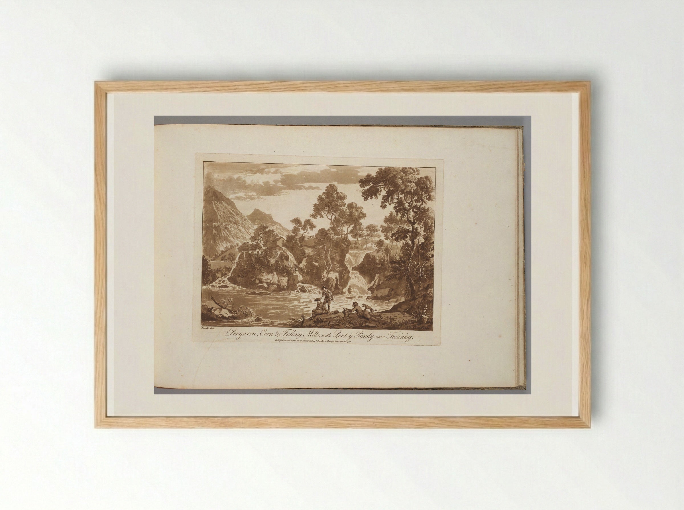Pengwern, Corn & Fulling Mills, with Pont y Pandy, near Festiniog - Paul Sandby - Framed Print Wood