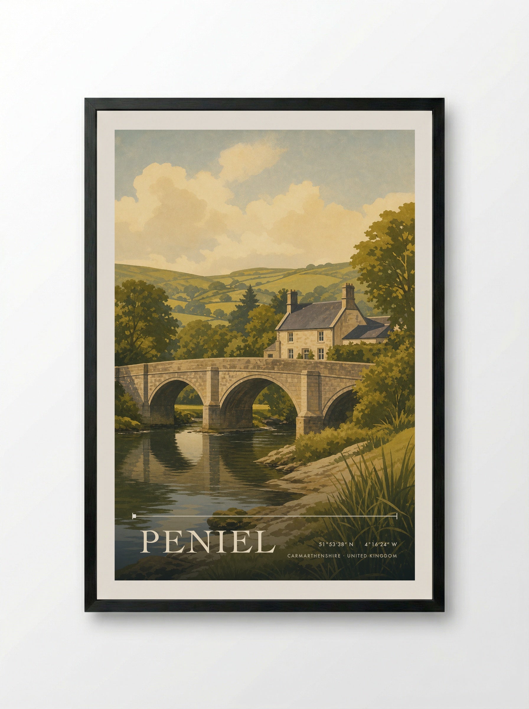 Peniel Carmarthenshire United Kingdom Travel Poster - Framed Print Black
