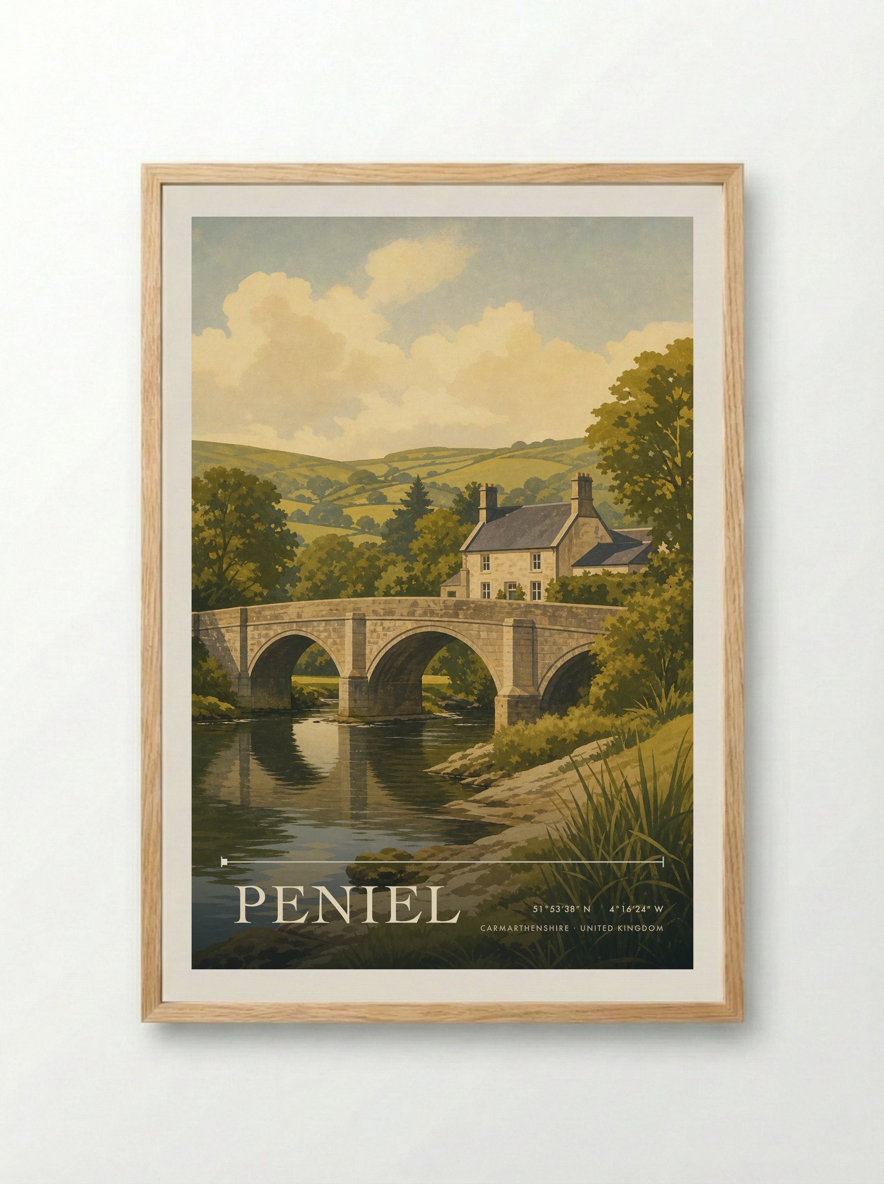 Peniel Carmarthenshire United Kingdom Travel Poster - Framed Print Wood