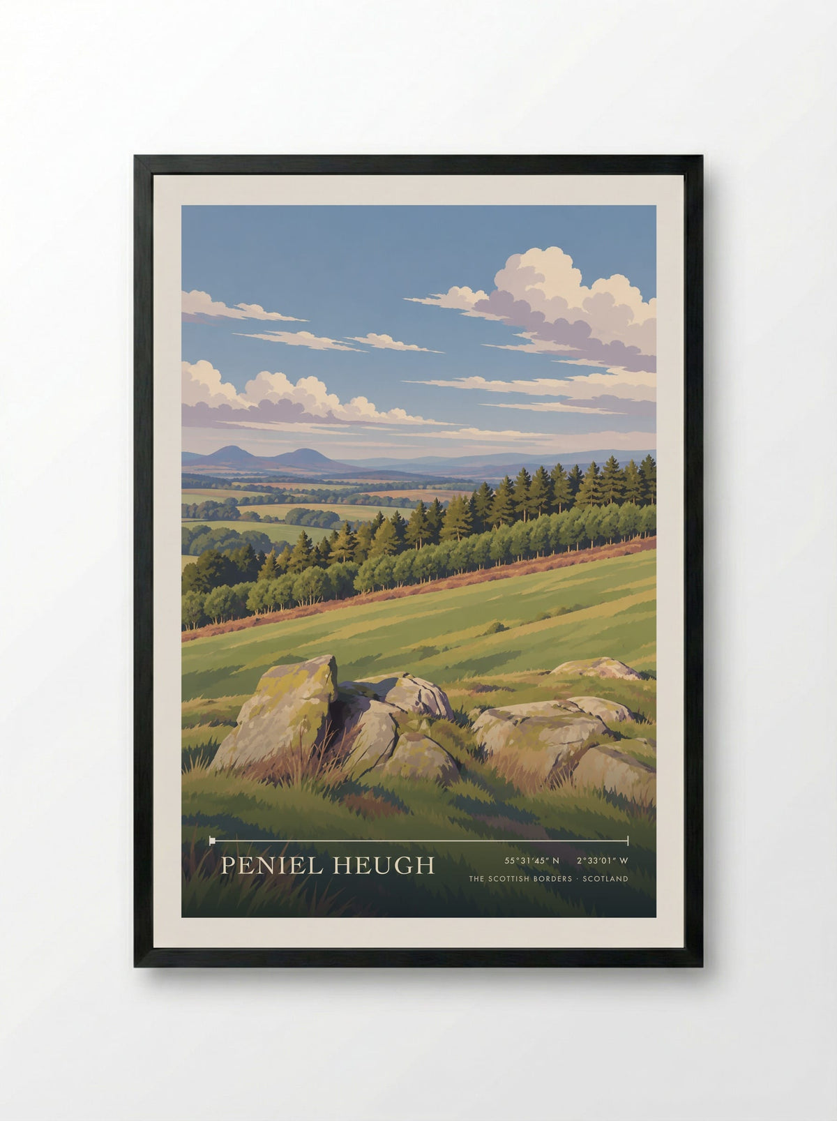 Peniel Heugh, The Scottish Borders | Travel Poster - Framed Print Black