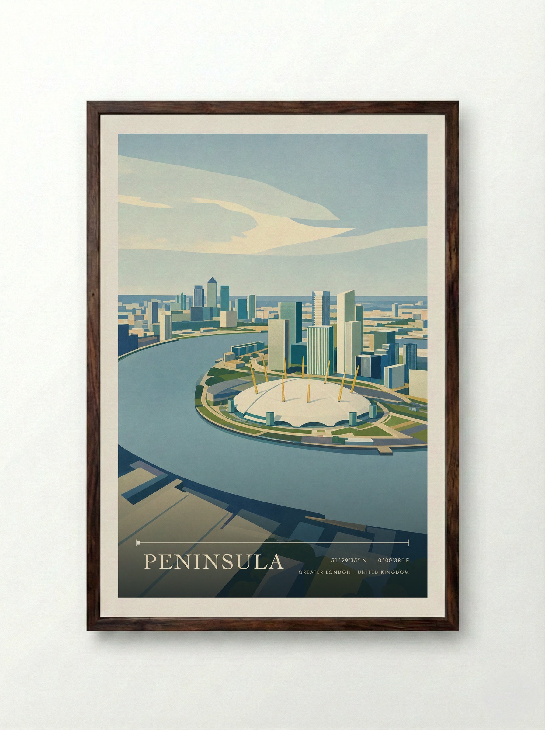 Peninsula Greater London United Kingdom Travel Poster - Framed Print Dark Wood