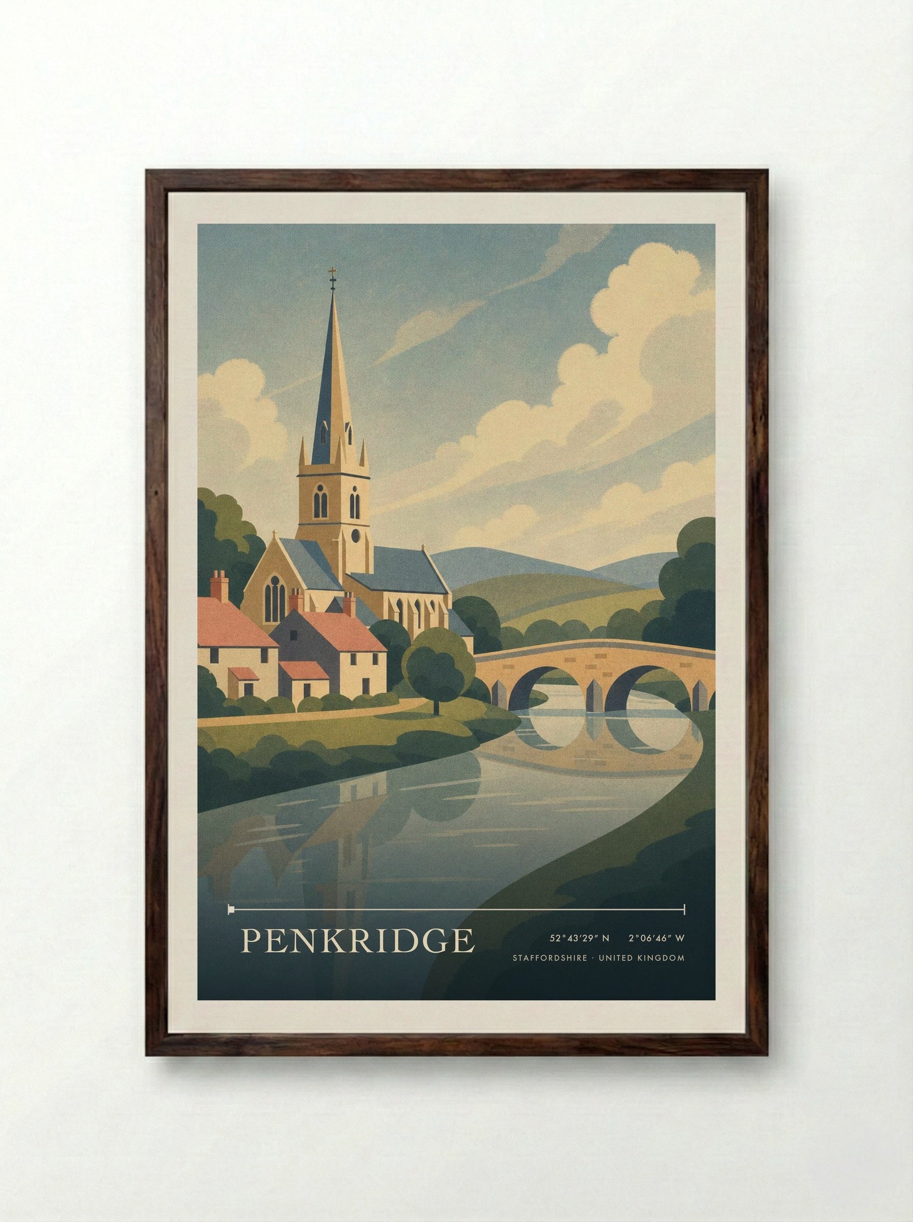 Penkridge Staffordshire United Kingdom Travel Poster - Framed Print Dark Wood