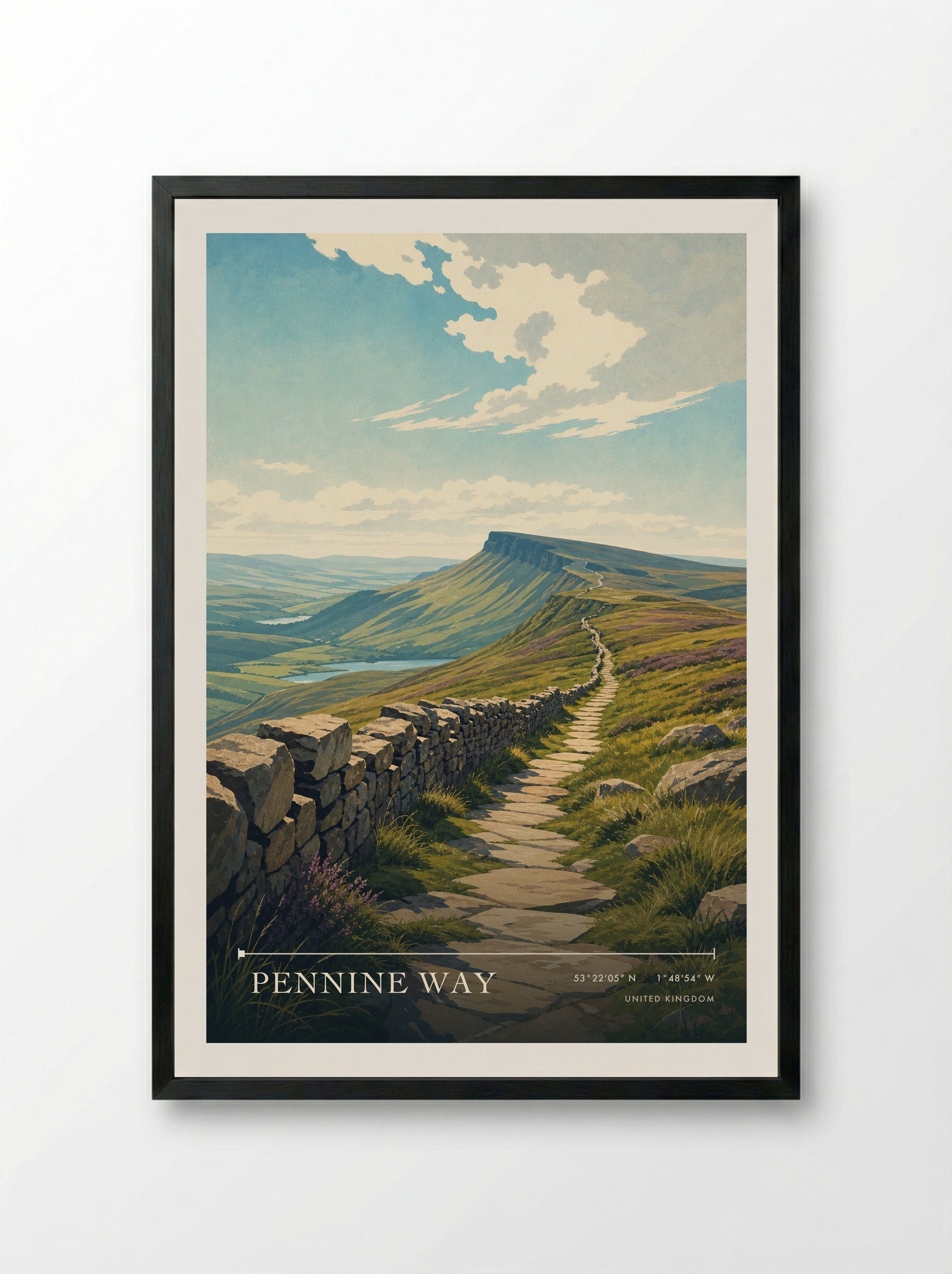 Pennine Way United Kingdom Travel Poster - Framed Print Black