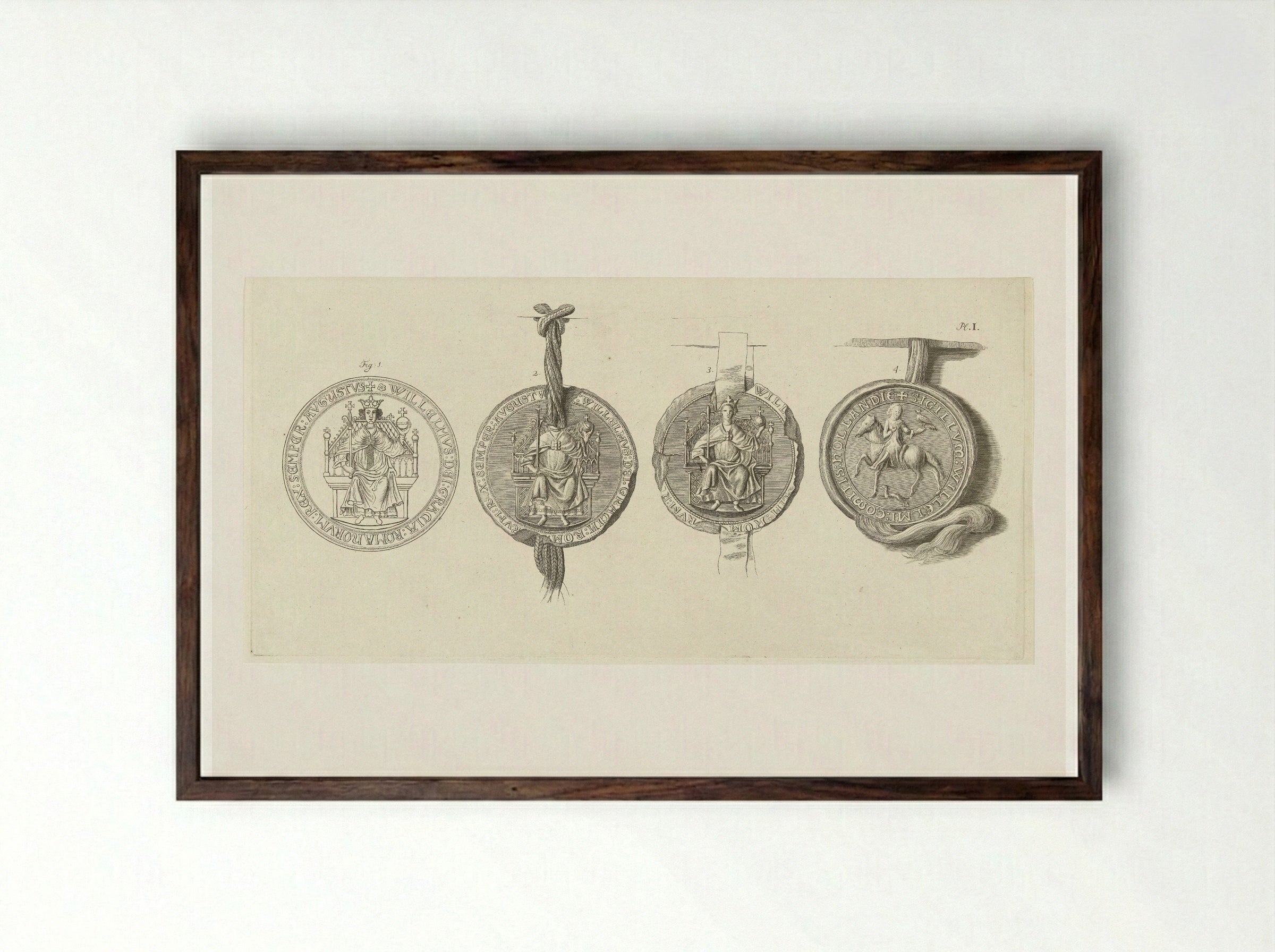Penning en drie zegels met Willem II - Abraham Delfos - Framed Print Dark Wood