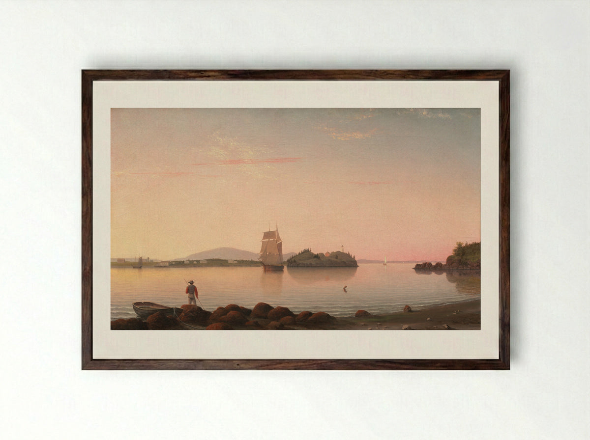 Penobscot Bay, Maine - Fitz Henry Lane - Framed Print Dark Wood