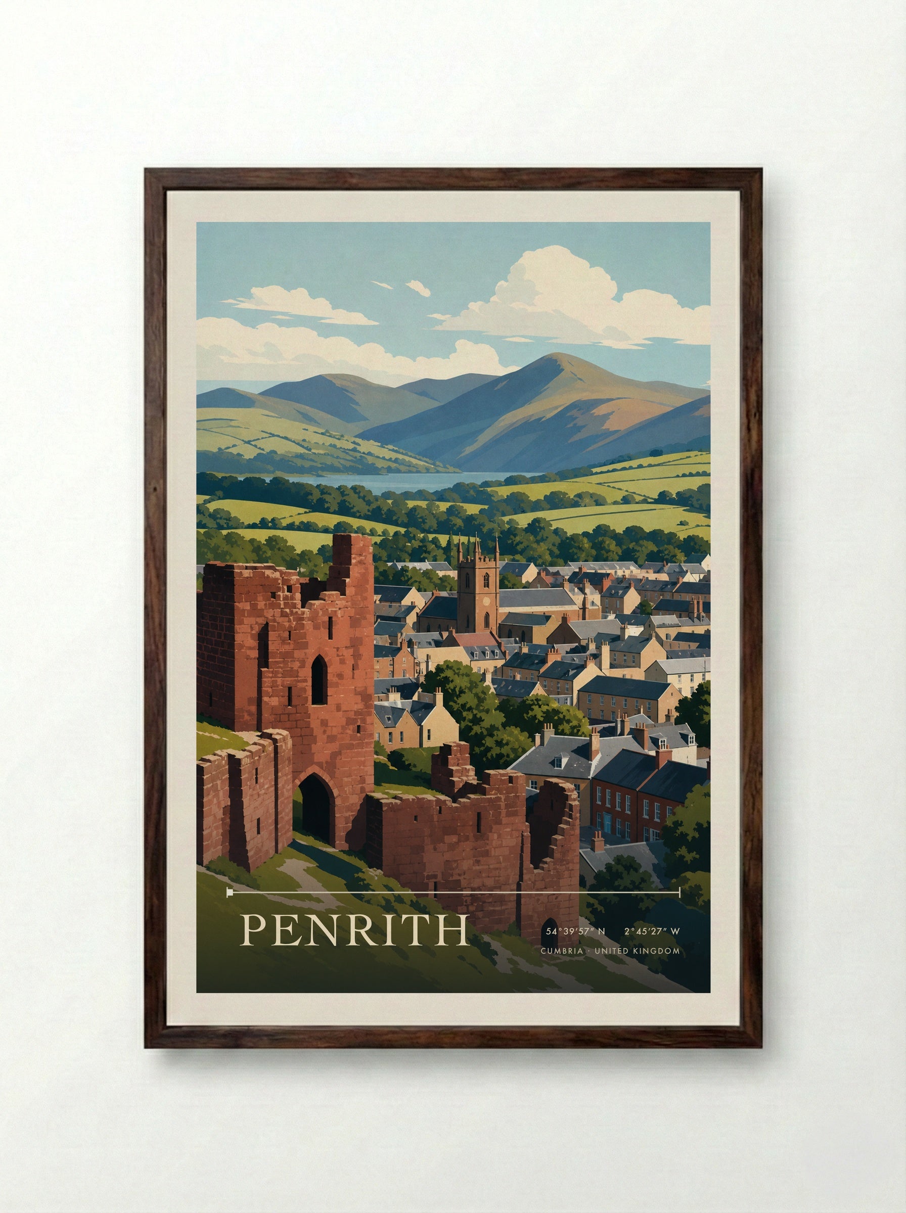 Penrith Cumbria United Kingdom Travel Poster - Framed Print Dark Wood