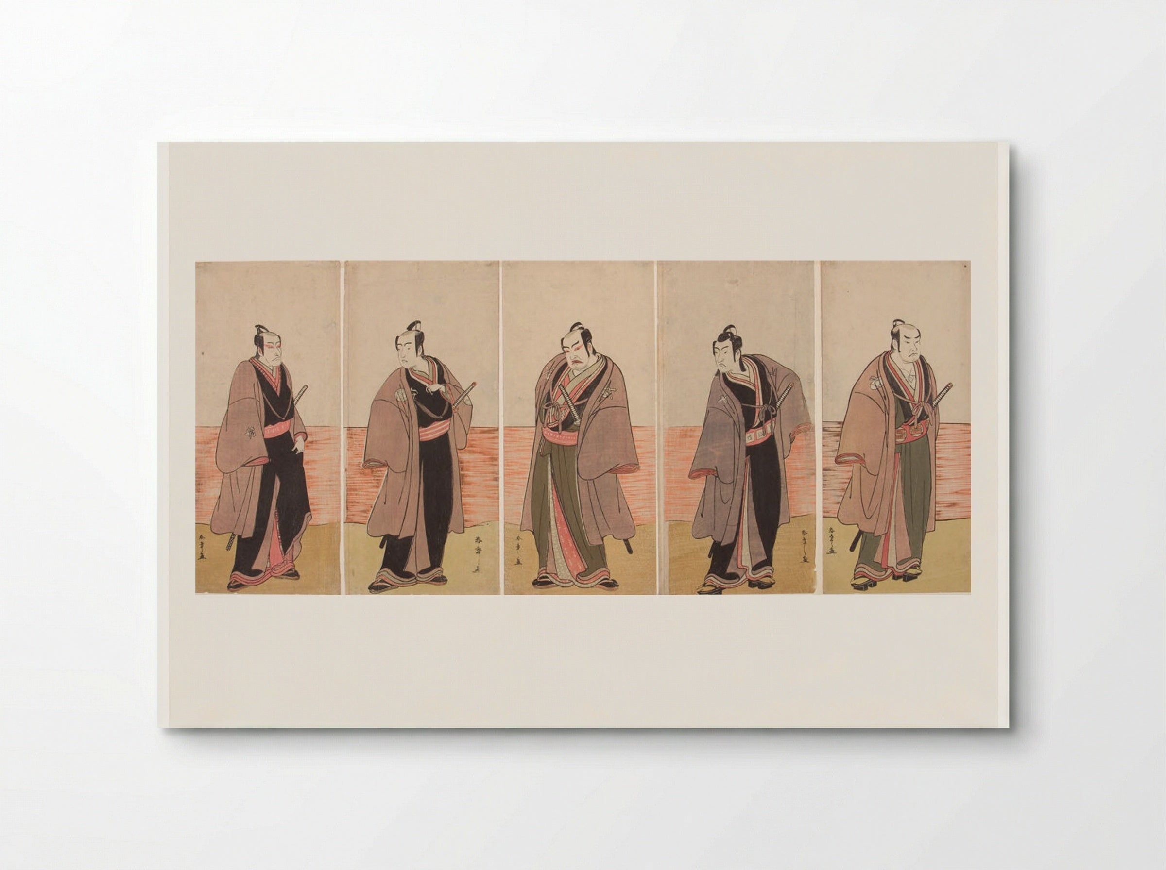 Pentaptych: Kabuki Actors from the play Hatsumombi Kuruwa Soga - Katsukawa Shunshō - Poster