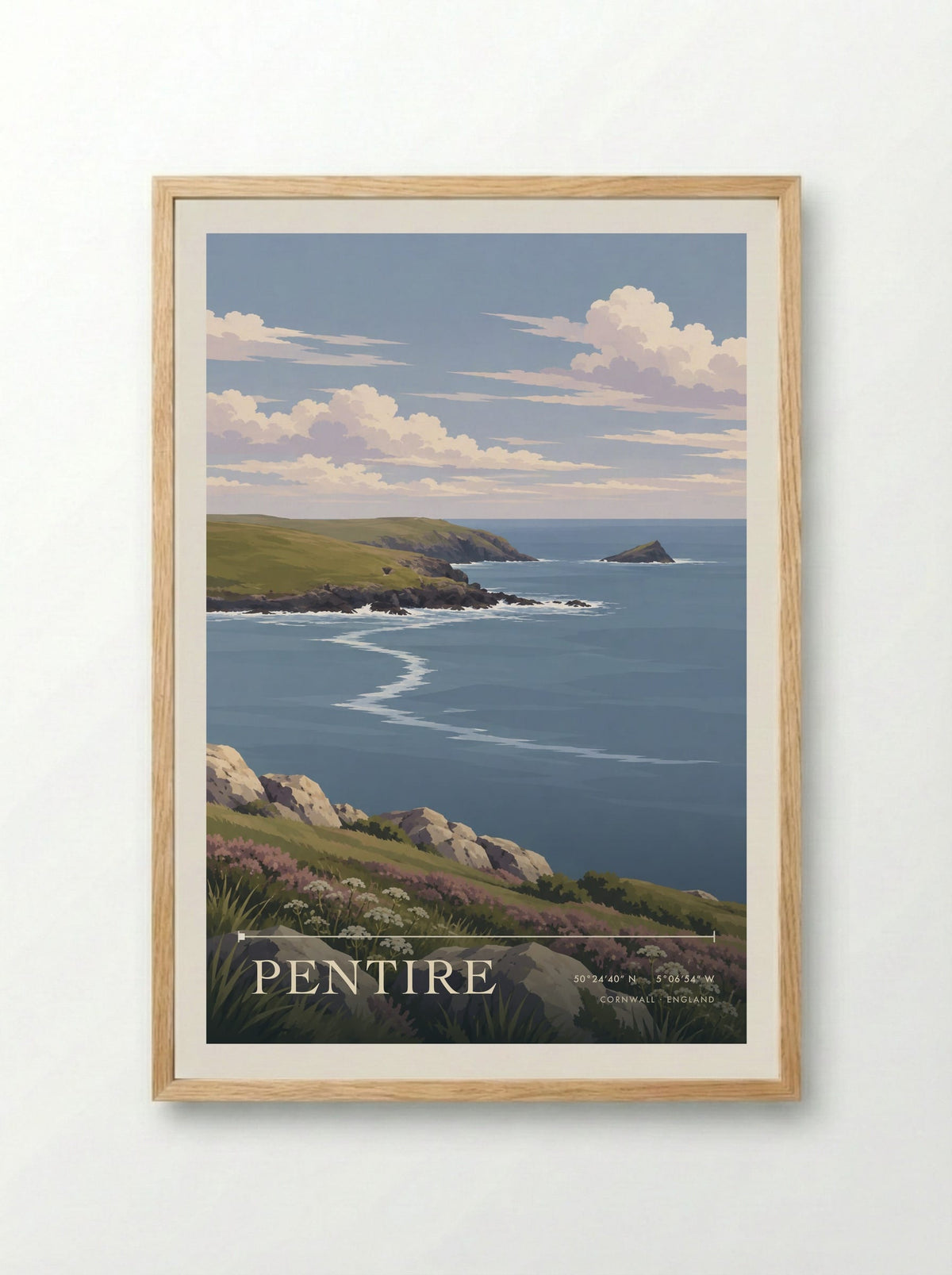 Pentire, Cornwall | Travel Poster - Framed Print Wood