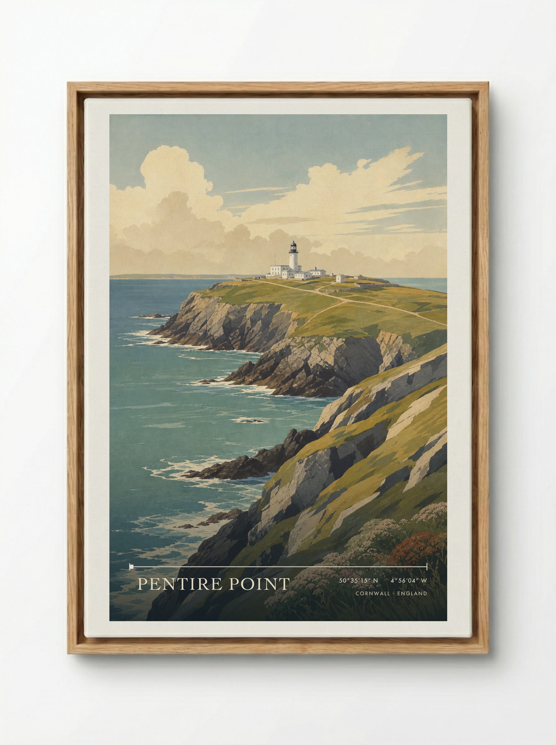 Pentire Point Cornwall England Travel Poster - Framed Canvas Wood