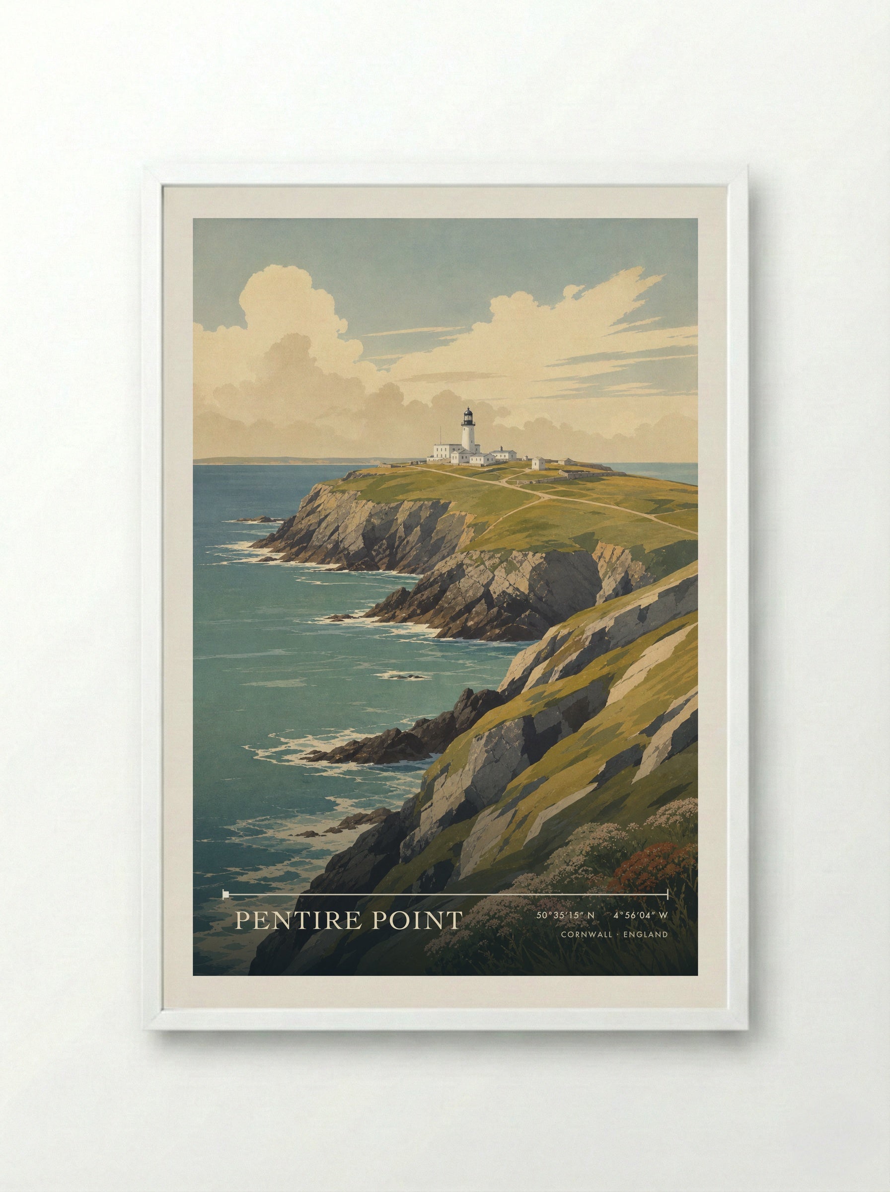 Pentire Point Cornwall England Travel Poster - Framed Print White