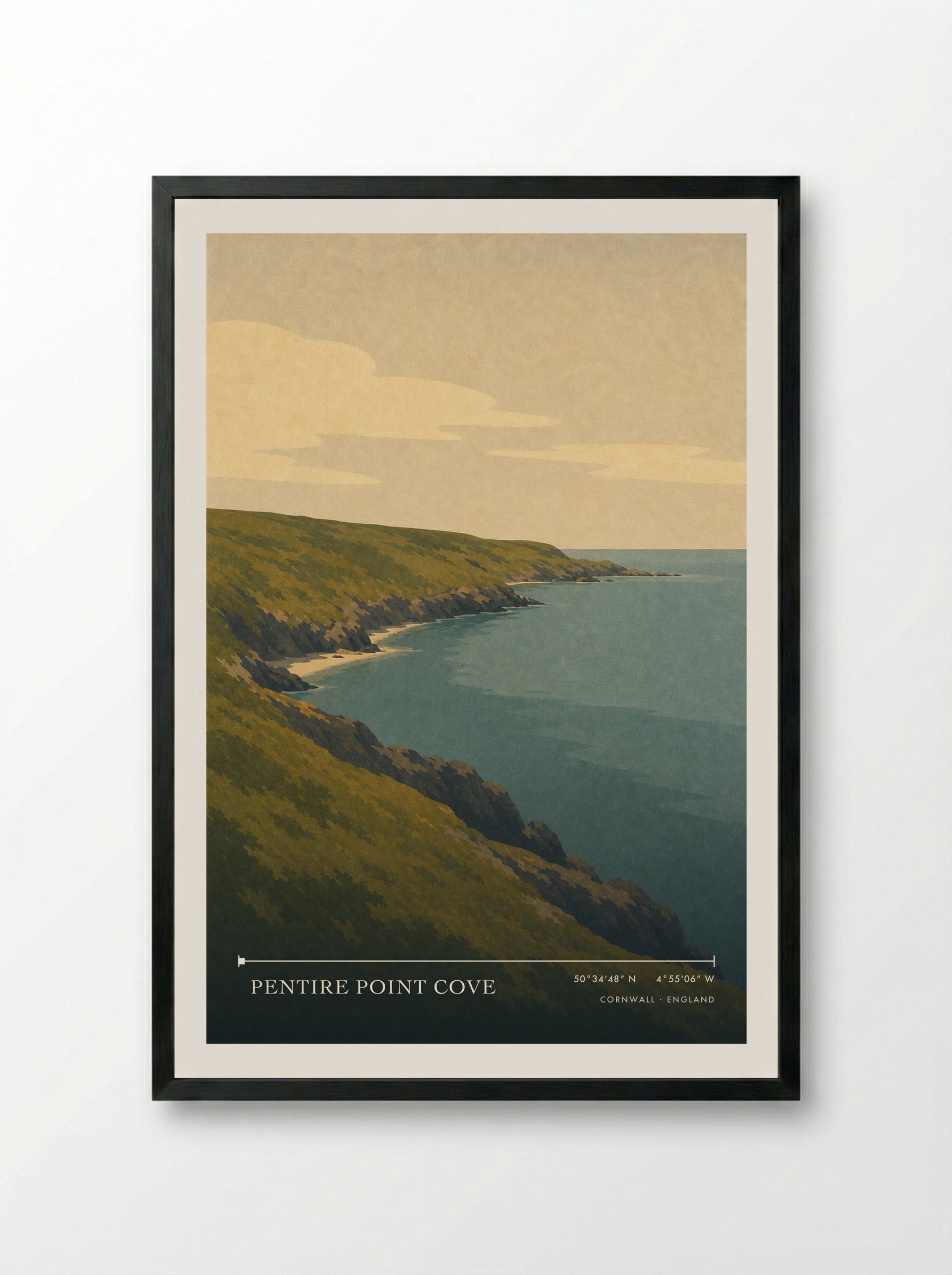Pentire Point Cove Cornwall England Travel Poster - Framed Print Black